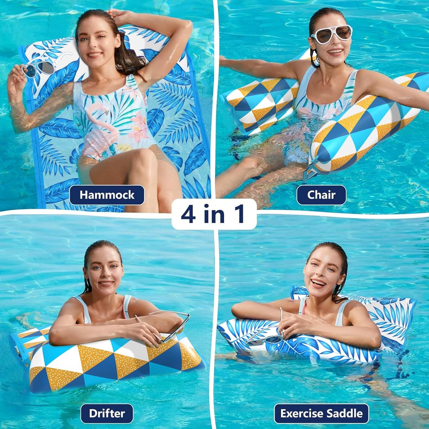 Jasonwell 2-Pack Water Hammock Pool Floats – 4-in-1 Fabric Inflatable Lounge, Saddle, Drifter for Adults, Pool, Lake, Beach