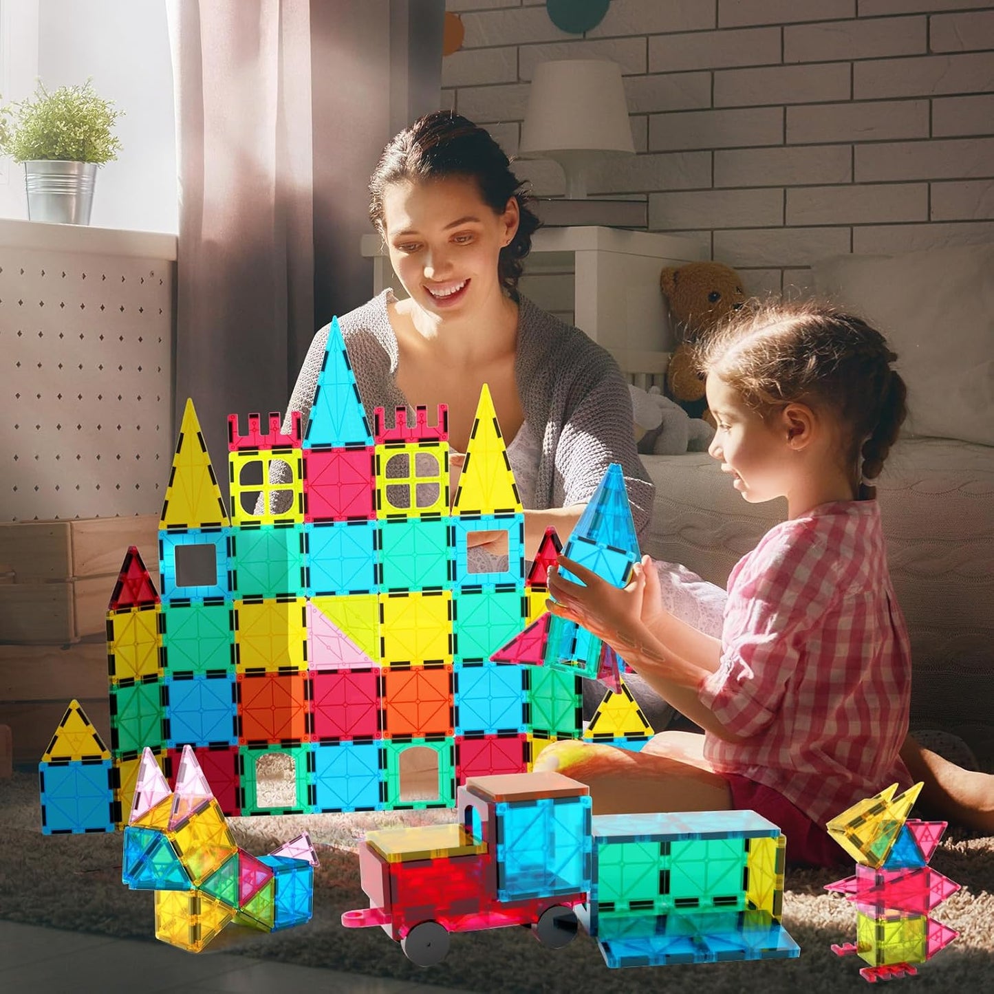 Jasonwell 65pcs Magnetic Tiles Building Blocks Set – STEM Construction Kit for Boys & Girls, Educational Toy for Toddlers & Kids (3-10+ Years)