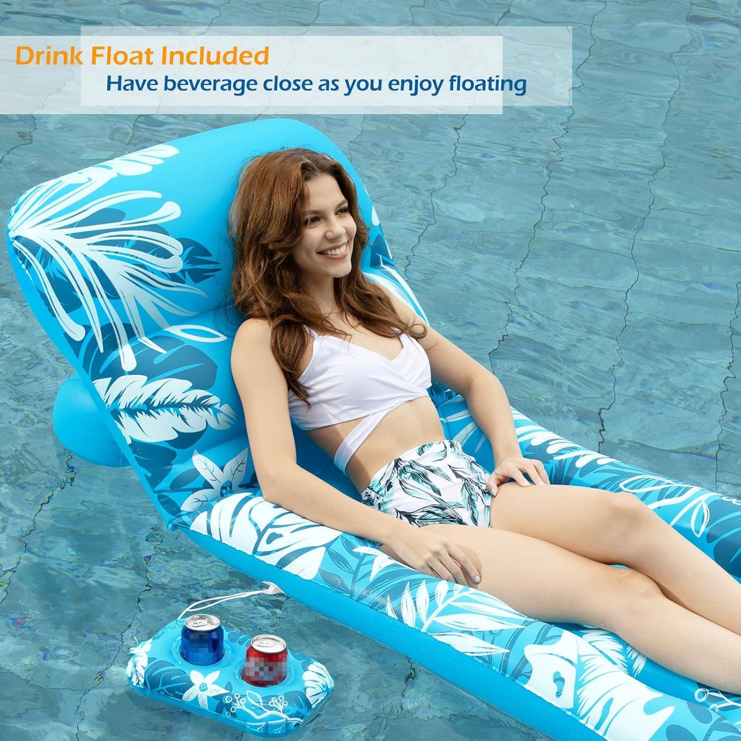 Jasonwell Inflatable Pool Float for Adults — Adjustable Backrest Lounger Raft with Cup Holders, Mesh Seat for Pool, Lake & Beach - Bluewhite