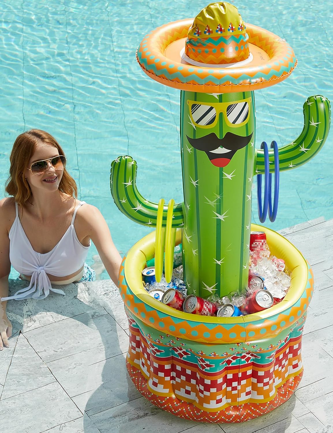 Jasonwell Inflatable Pool Party Cooler – Rainbow Cloud Drink Holder for Luau, Hawaiian, Beach Parties, Outdoor Decor, Pool Games for Kids & Adults