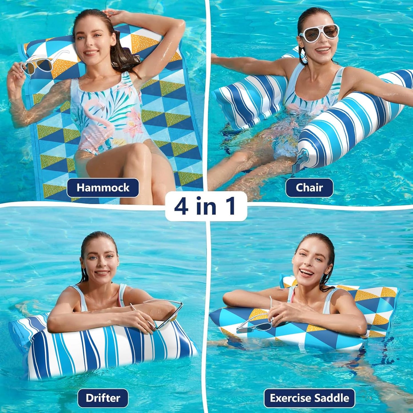 Jasonwell 2-Pack Water Hammock Pool Floats – 4-in-1 Fabric Inflatable Lounge, Saddle, Drifter for Adults, Pool, Lake, Beach