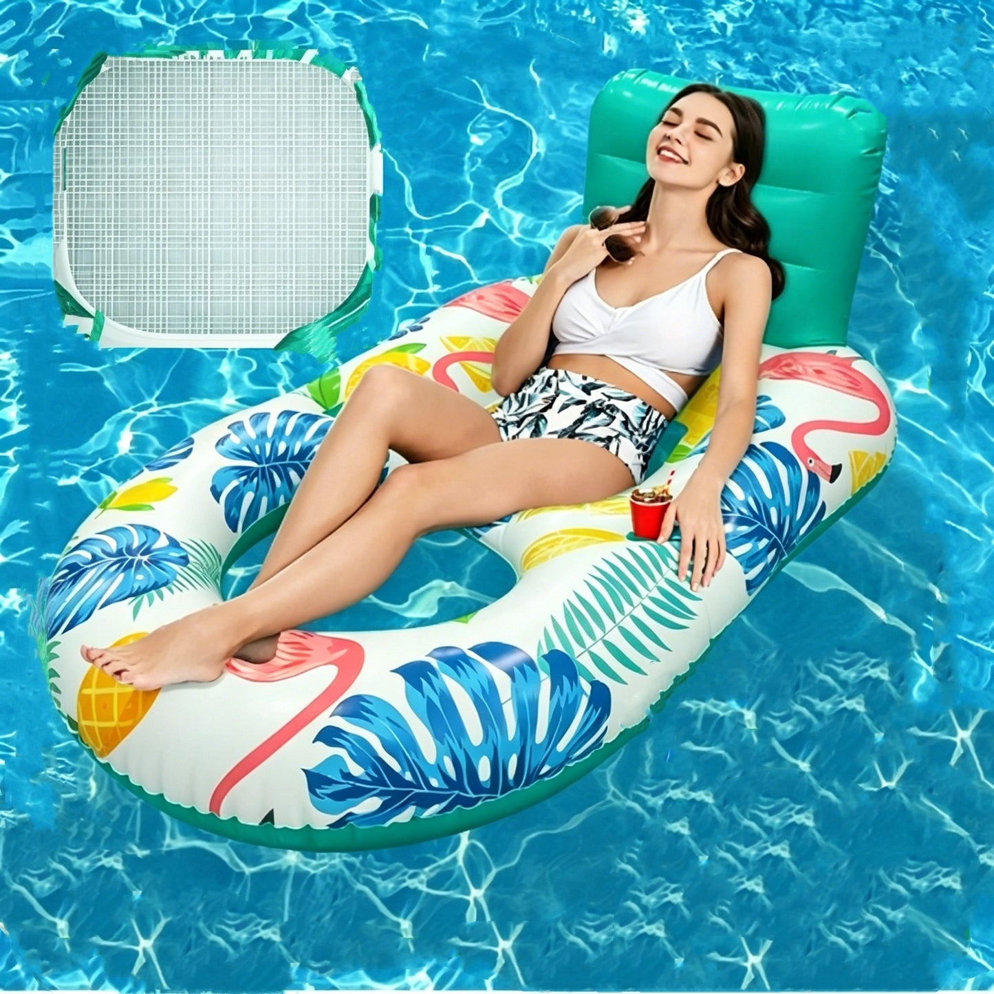 HeyGo Flamingo Large Adult Pool Float - Comfy Lounger with Cup Holders | 63x43 in for Beach, Pool & Lake