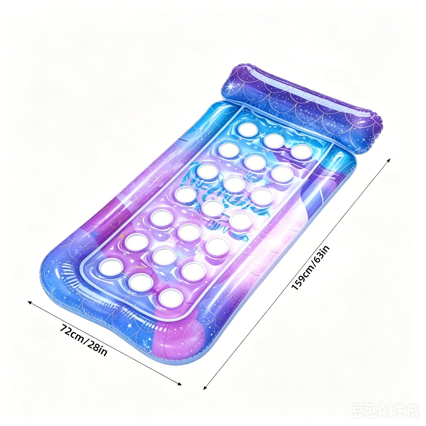 HeyGo 2-Pack 21-Hole Inflatable Pool Floats Combo (Mermaid Sequin & Blue Fruit) Adult Lounger Rafts for Pool & Beach