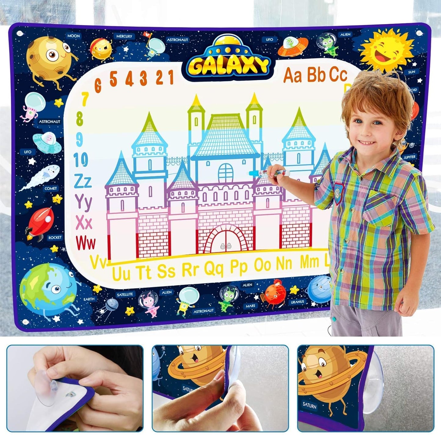 Jasonwell Aqua Water Doodle Mat 40"x32" - Magic Drawing Mat for Kids, Alphabet Design, Educational Toy for Ages 2-8 (Multicolor)