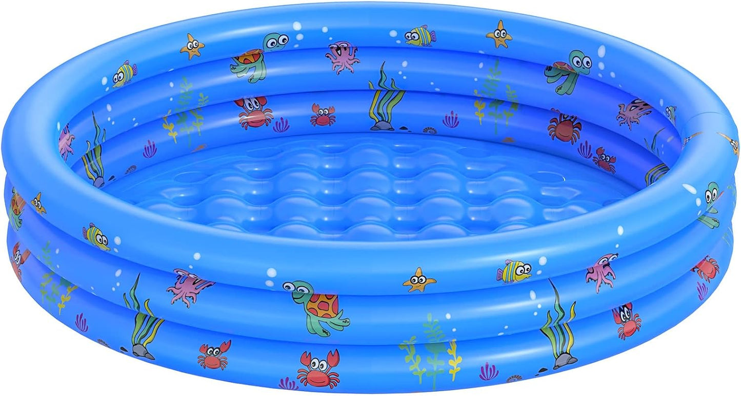 HeyGo 3-Ring Inflatable Kiddie Pool, Cartoon Sea Animal Print, Blue Baby Swimming Pool for Backyard, Garden & Summer Water Fun