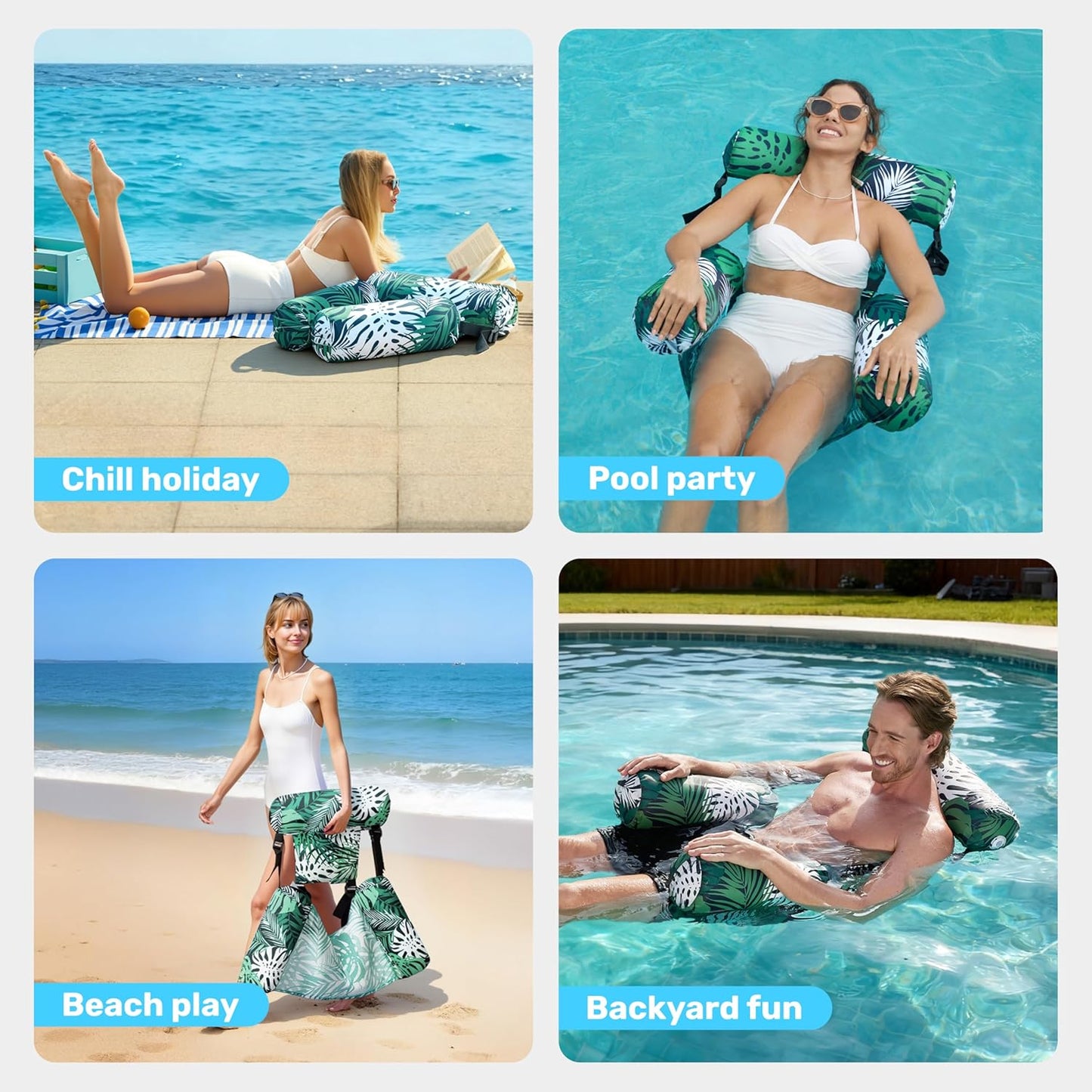 HeyGo Green Plant Pattern Adult Pool Float - Cloth-Covered Lounge Chair | 46x33 in for Summer Water Parties & Beach