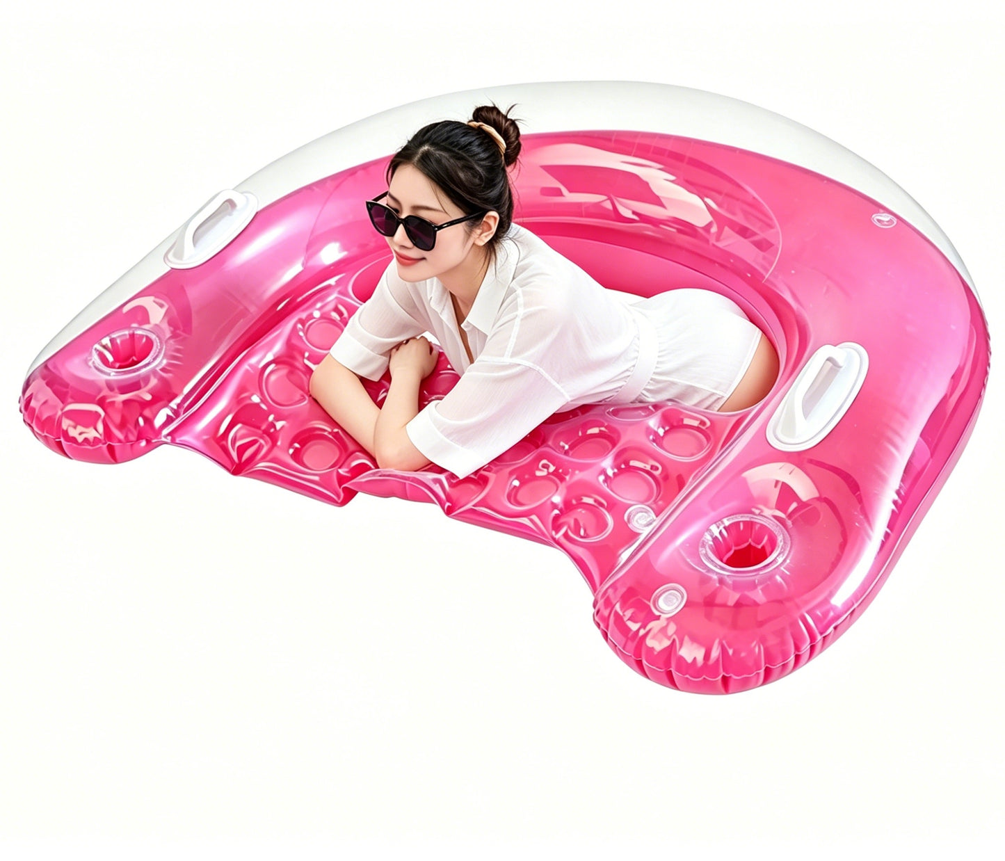 HeyGo Red U-Shaped Adult Pool Float with Armrests & Cup Holders | 45x34 in Floating Lounge Chair for Beach & Summer Water Fun