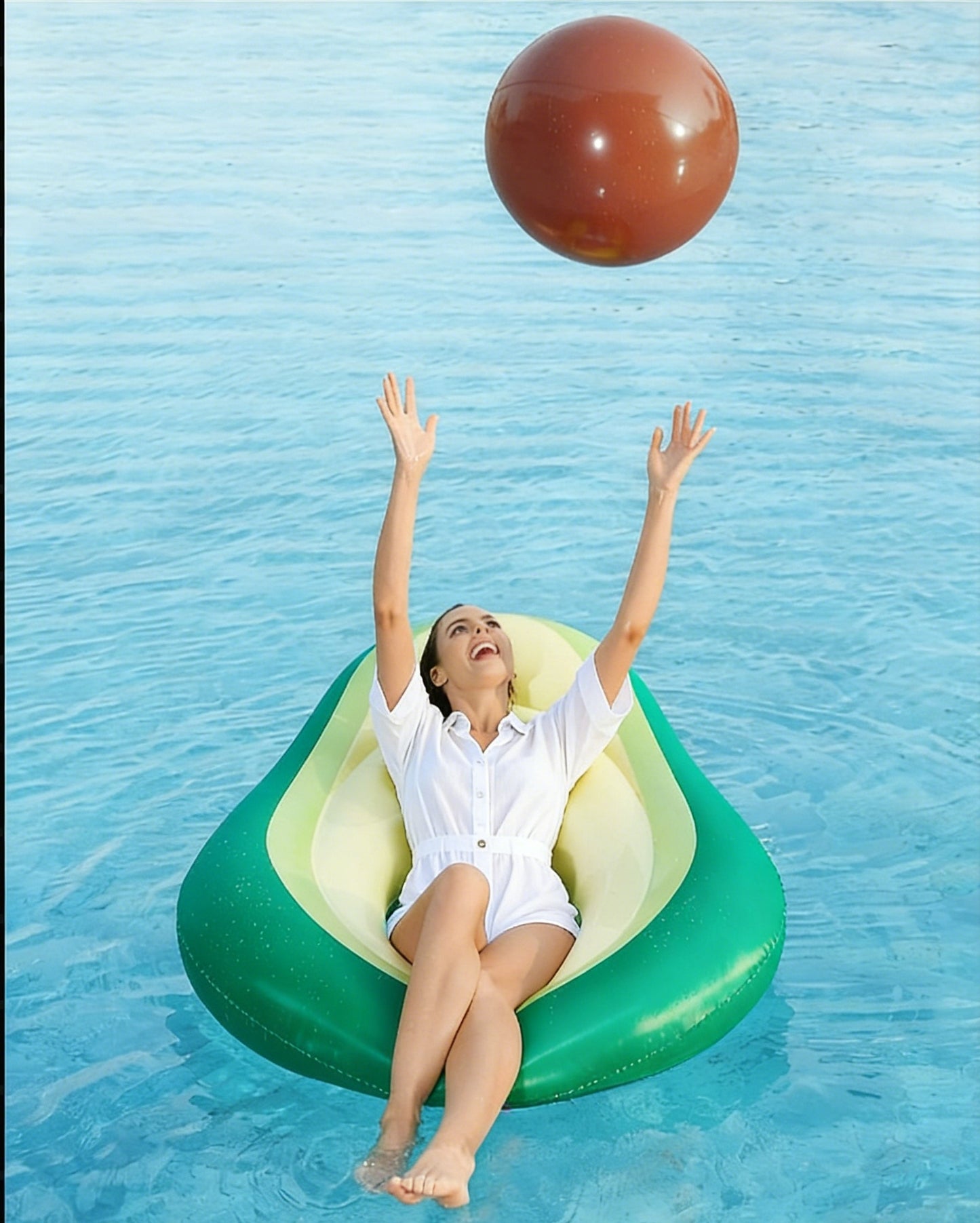 HeyGo 65*51'' Inflatable Avocado Pool Float with Ball - Fun Summer Beach Lounge Raft for Adults, Perfect Water Party Toy!