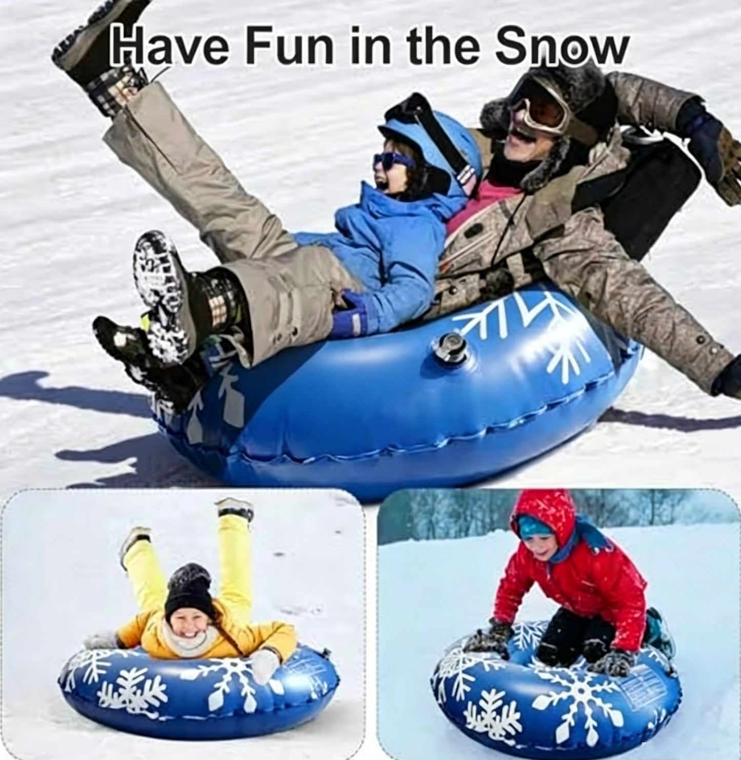 47 Inch Blue Inflatable Snow Tube Sled with 2 Reinforced High Handles, Heavy-Duty Reinforced Bottom Winter Sled for Family Outdoor Games & Christmas Activities