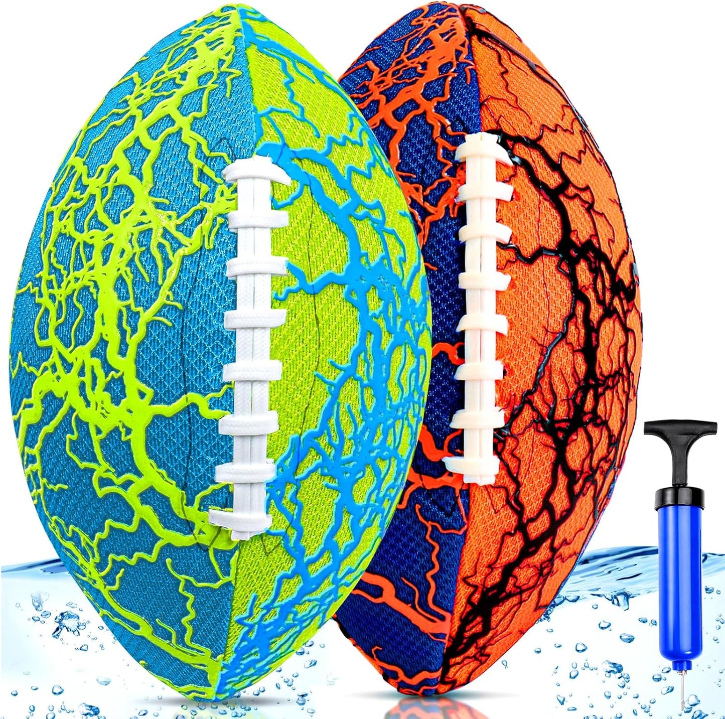 Jasonwell 2-Pack All-Weather Pool & Beach Footballs with Pump - Waterproof Water Grip Sports Toy for Kids & Adults
