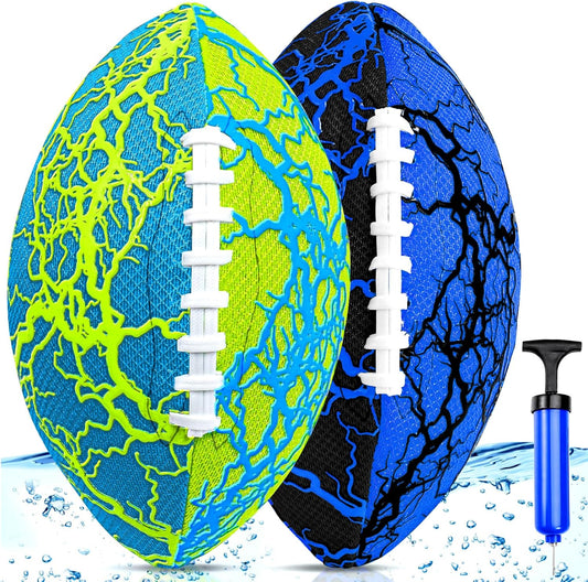 Jasonwell Water-Proof Inflatable Football — 2-Pack Pool & Beach Footballs with Double-Laced Grip, Durable PVC Bladder & Soft Fabric — Outdoor Water Toy