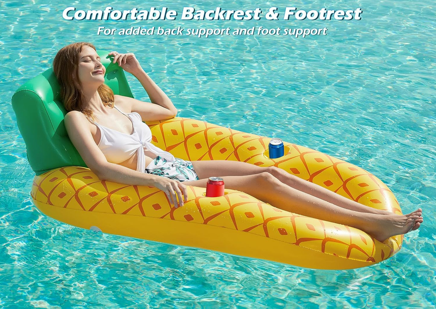 Jasonwell Inflatable Pool Float for Adults — Lounger Raft with Cup Holders, Floating Chair for Pool, Lake & Beach - Pineapple