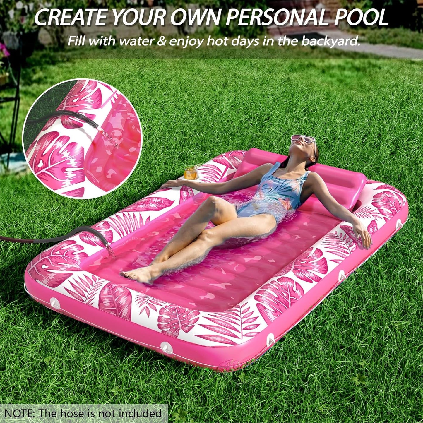 Jasonwell 4‑in‑1 Inflatable Tanning Lounger — Sun Tan Tub & Pool Raft, Water‑Filled Mat/Pad for Adults & Kids (Large) - Rose Pink