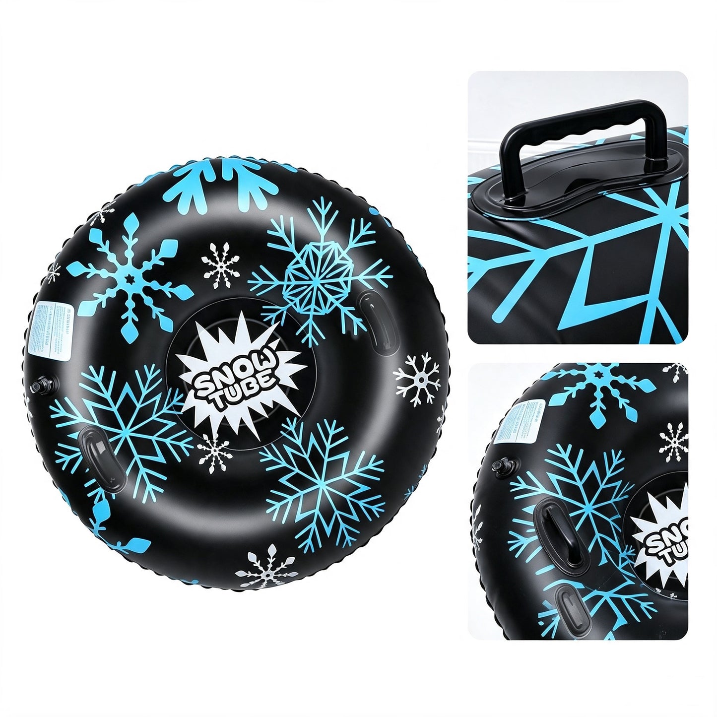 47 Inch Black Inflatable Snow Tube, Heavy-Duty PVC Sled with Sturdy Handles, Family Winter Outdoor Sledding Toy for Christmas & Thanksgiving Holiday Activities