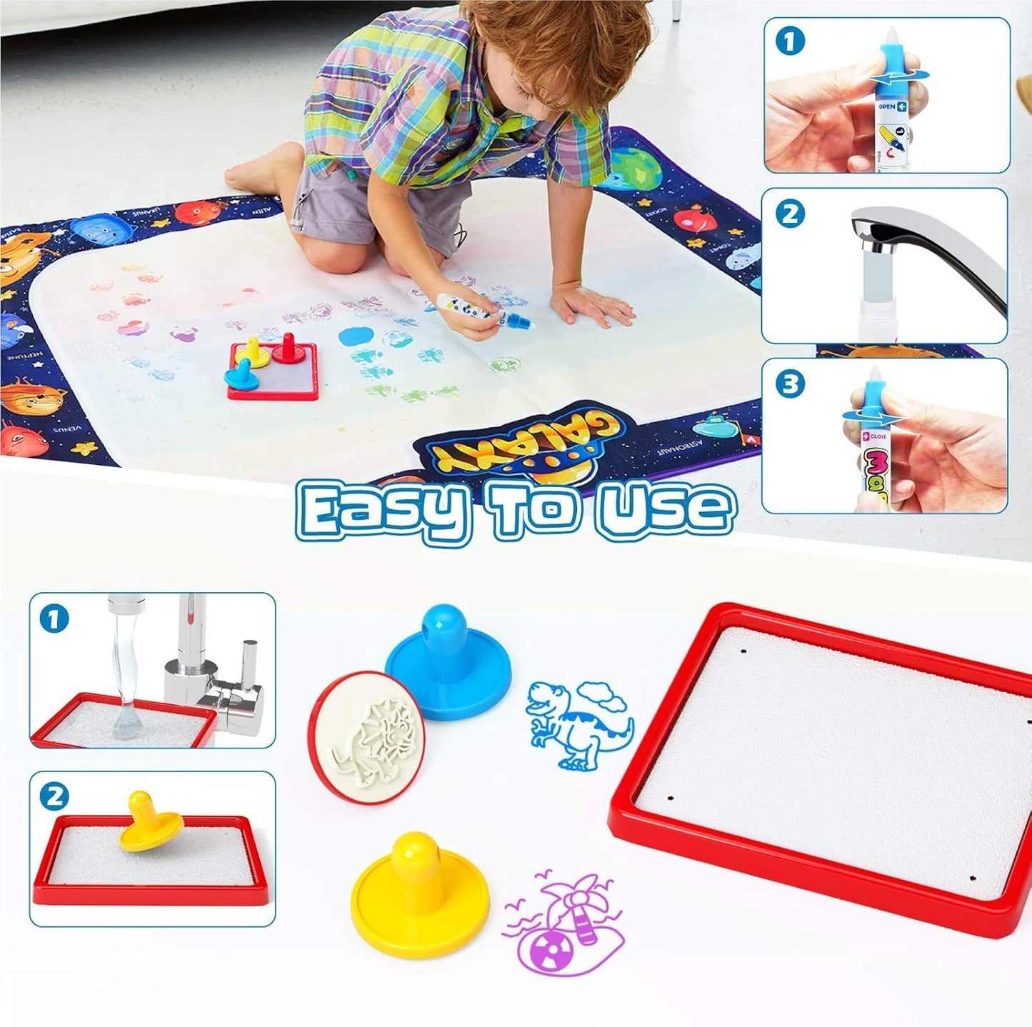 Jasonwell Aqua Water Doodle Mat 40"x32" - Magic Drawing Mat for Kids, Alphabet Design, Educational Toy for Ages 2-8 (Multicolor)