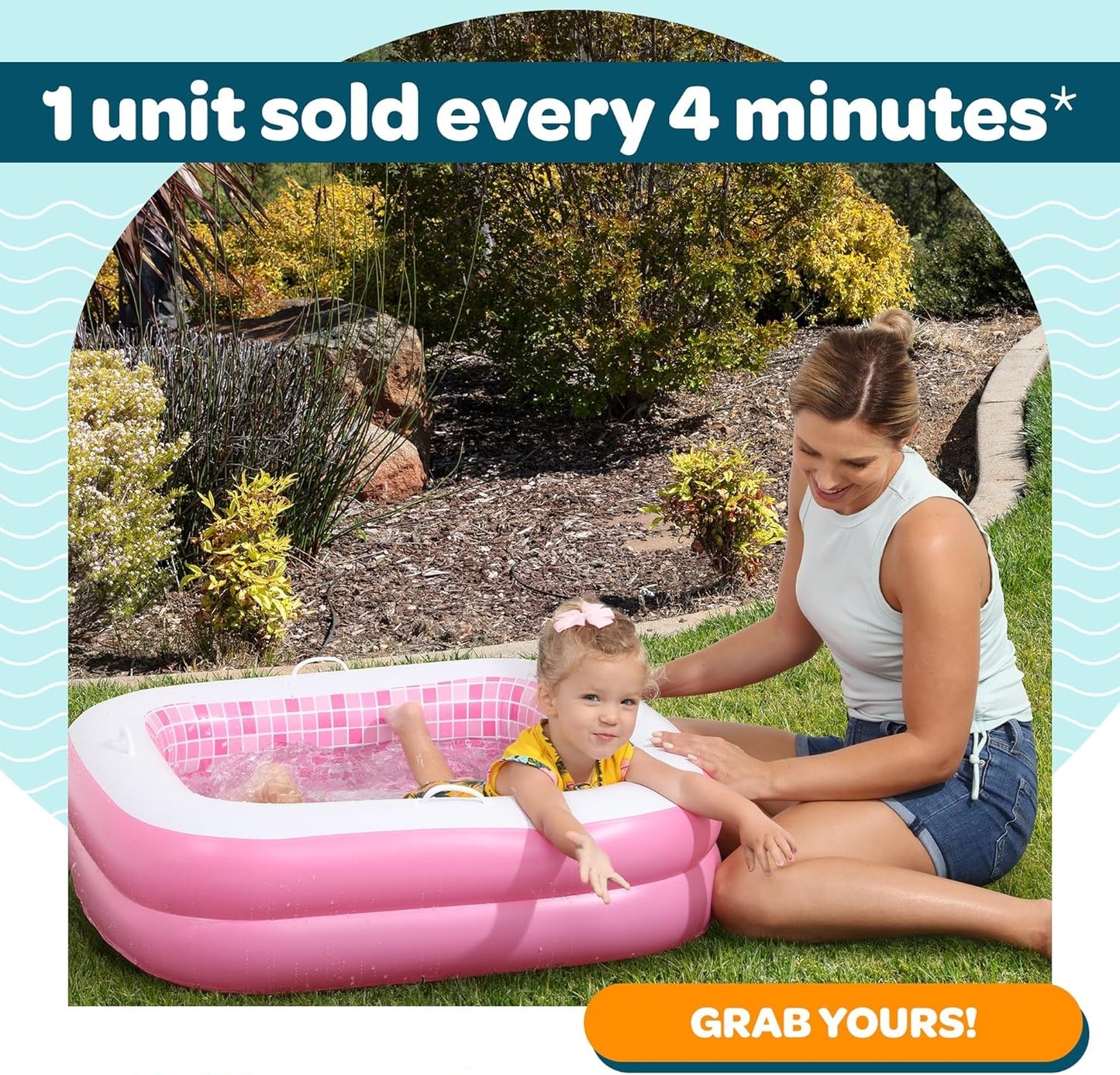 Jasonwell 34"x10" Inflatable Baby Pool for Toddlers 1-3, Soft Floor, Handles & Drain, Blow-up Bathtub & Ball Pit, Outdoor Summer Toy, Pink