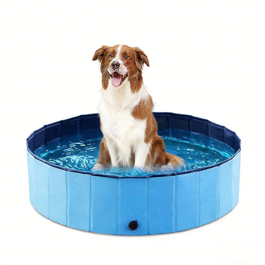 HeyGo 32" Foldable Dog Bath Pool - Collapsible Wading Tub for Small, Medium & Large Dogs, Cats, and Kids - Blue Color
