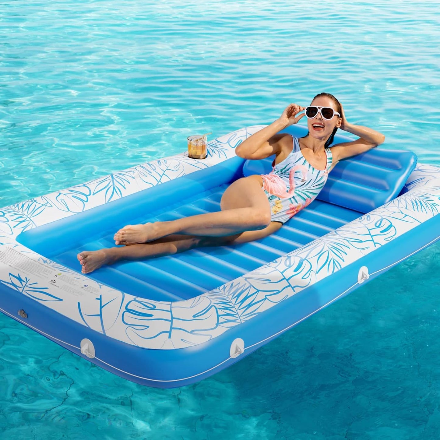 Jasonwell 4-in-1 Inflatable Tanning Lounger, Sun Tan Tub & Pool Raft, Water-Filled Mat/Pad for Adults & Kids (Large), Blue