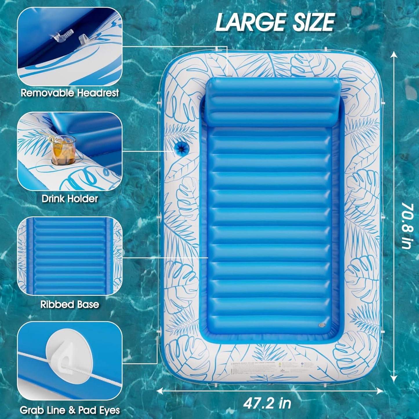 Jasonwell 4-in-1 Inflatable Tanning Lounger, Sun Tan Tub & Pool Raft, Water-Filled Mat/Pad for Adults & Kids (Large), Blue