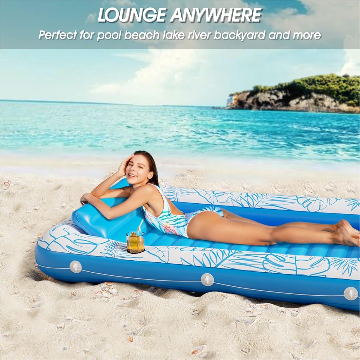 Jasonwell 4-in-1 Inflatable Tanning Lounger, Sun Tan Tub & Pool Raft, Water-Filled Mat/Pad for Adults & Kids (Large), Blue