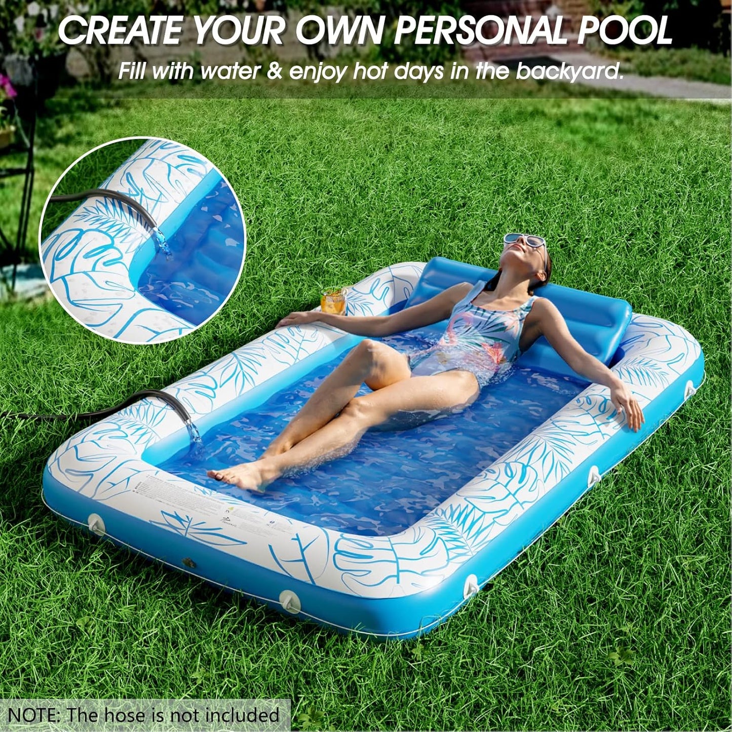 Jasonwell 4-in-1 Inflatable Tanning Lounger, Sun Tan Tub & Pool Raft, Water-Filled Mat/Pad for Adults & Kids (Large), Blue