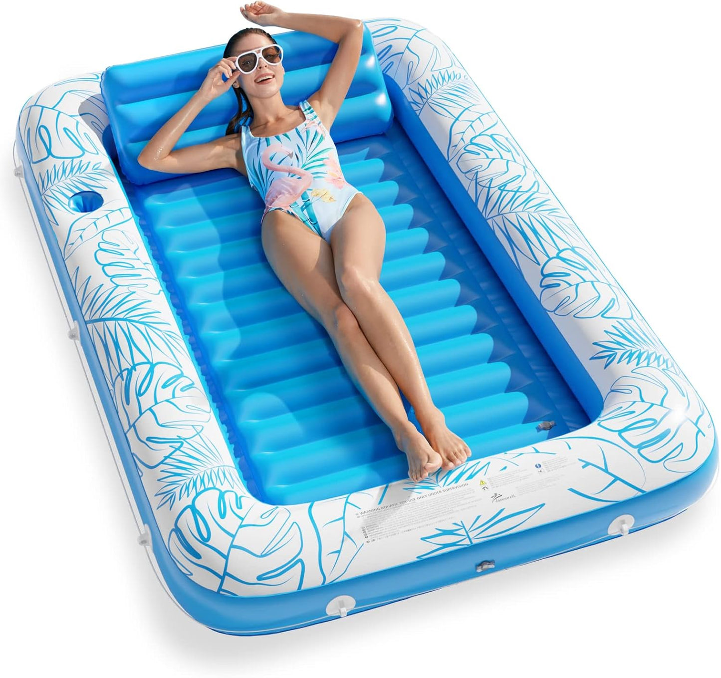 Jasonwell 4-in-1 Inflatable Tanning Lounger, Sun Tan Tub & Pool Raft, Water-Filled Mat/Pad for Adults & Kids (Large), Blue