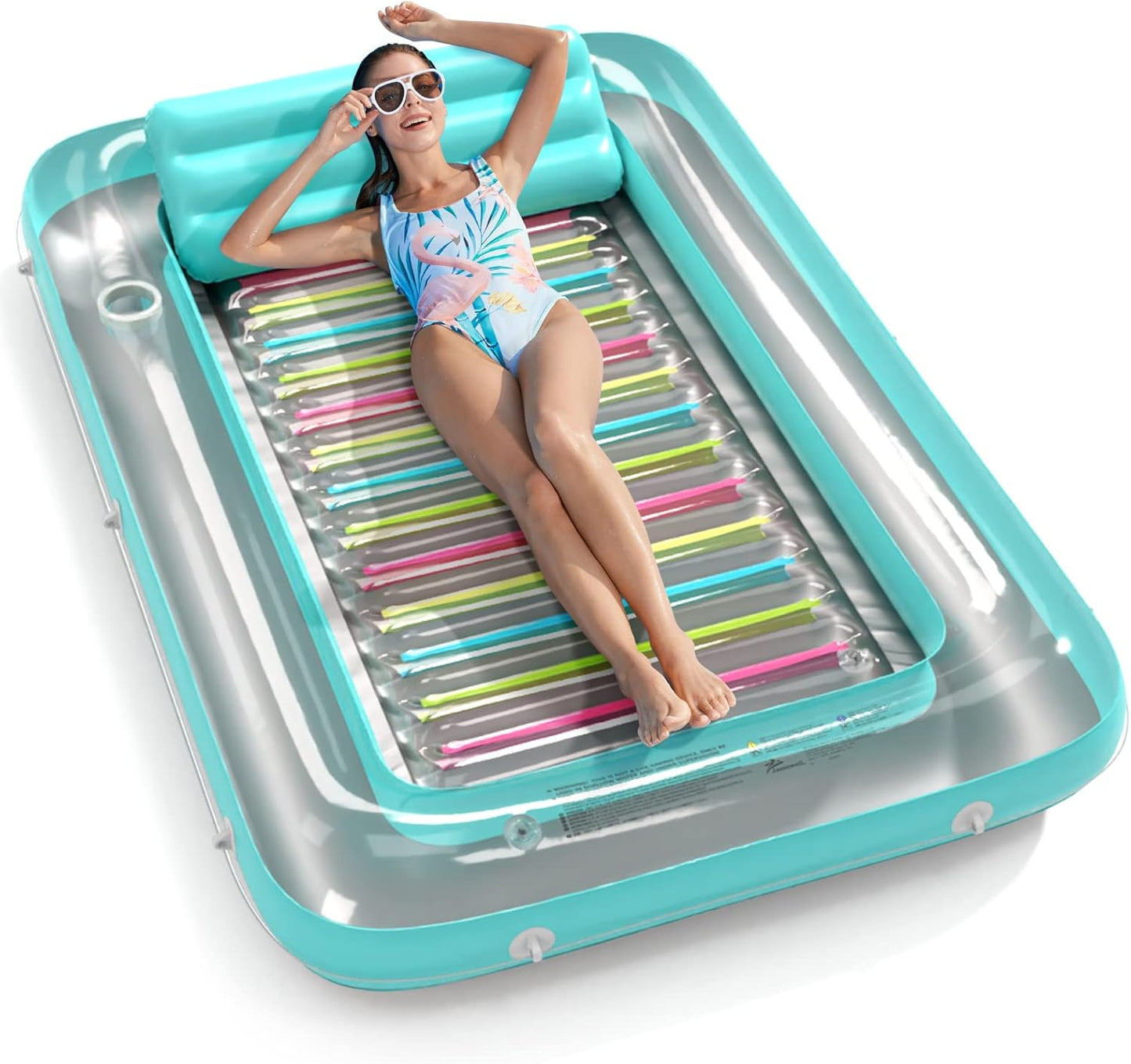 Jasonwell 4-in-1 Inflatable Tanning Lounger, Sun Tan Tub & Pool Raft, Water-Filled Mat for Adults & Kids (Large), Green with Reflective Base