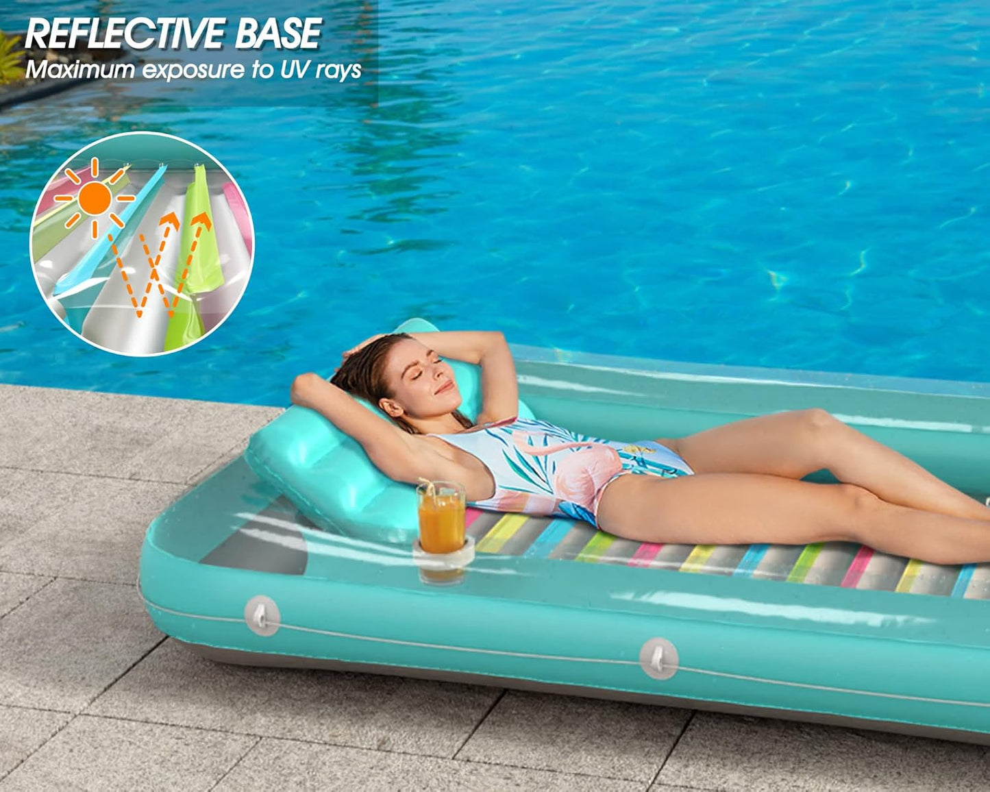 Jasonwell 4-in-1 Inflatable Tanning Lounger, Sun Tan Tub & Pool Raft, Water-Filled Mat for Adults & Kids (Large), Green with Reflective Base