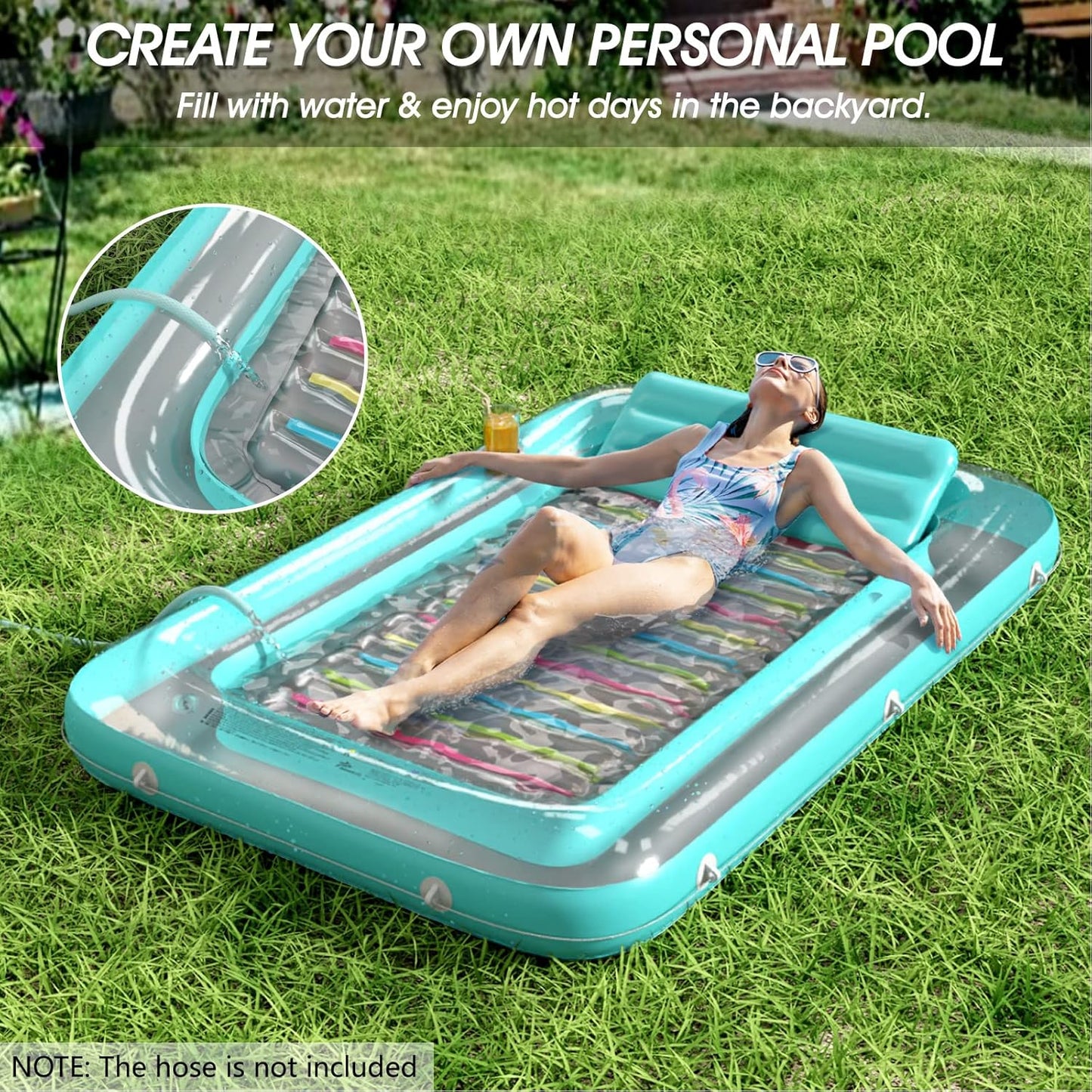 Jasonwell 4-in-1 Inflatable Tanning Lounger, Sun Tan Tub & Pool Raft, Water-Filled Mat for Adults & Kids (Large), Green with Reflective Base