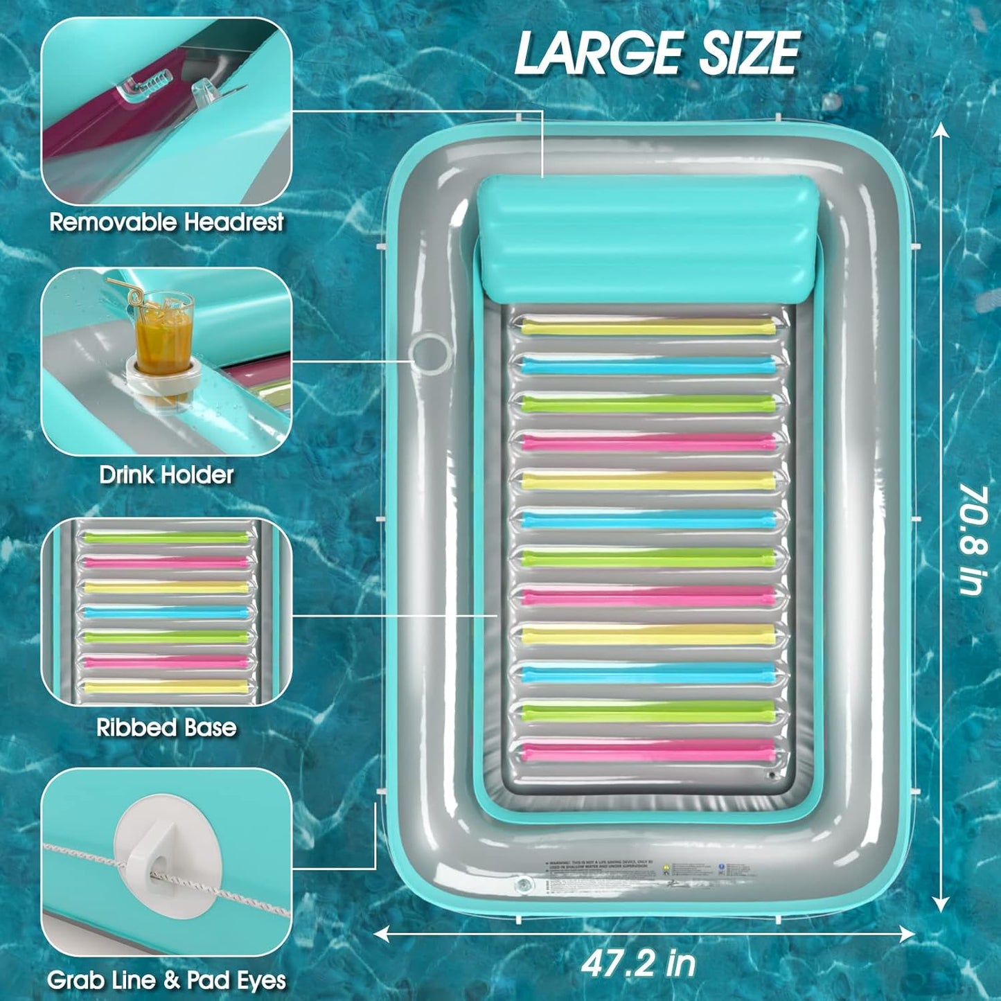 Jasonwell 4-in-1 Inflatable Tanning Lounger, Sun Tan Tub & Pool Raft, Water-Filled Mat for Adults & Kids (Large), Green with Reflective Base