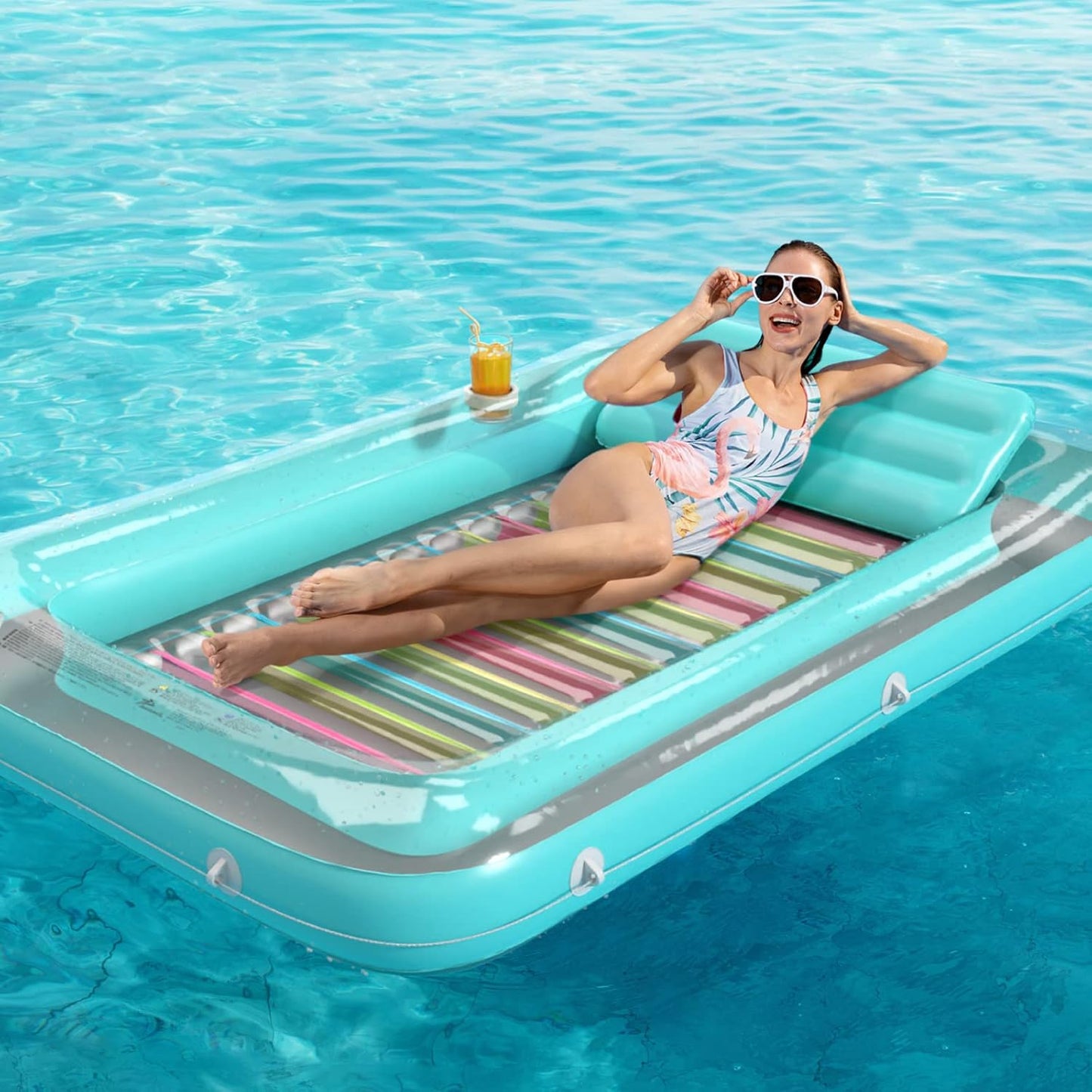 Jasonwell 4-in-1 Inflatable Tanning Lounger, Sun Tan Tub & Pool Raft, Water-Filled Mat for Adults & Kids (Large), Green with Reflective Base