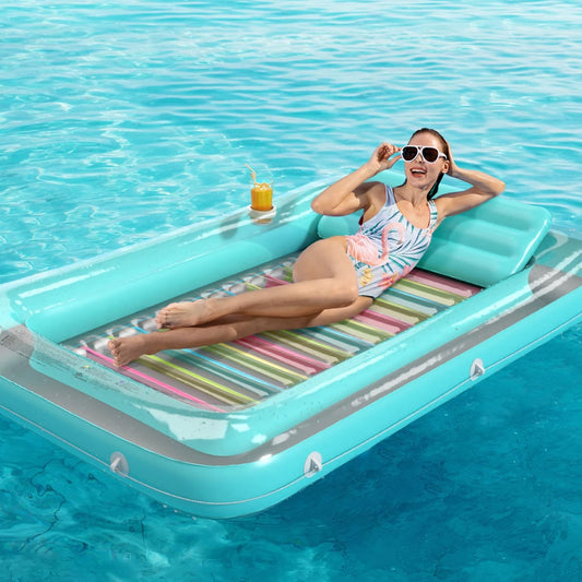 Jasonwell 4-in-1 Inflatable Tanning Lounger, Sun Tan Tub & Pool Raft, Water-Filled Mat for Adults & Kids (Large), Green with Reflective Base