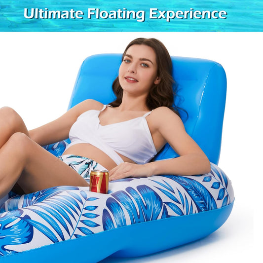 Jasonwell Inflatable Pool Float for Adults, Lounger Raft with Cup Holders, Floating Chair for Pool, Lake & Beach, Blue