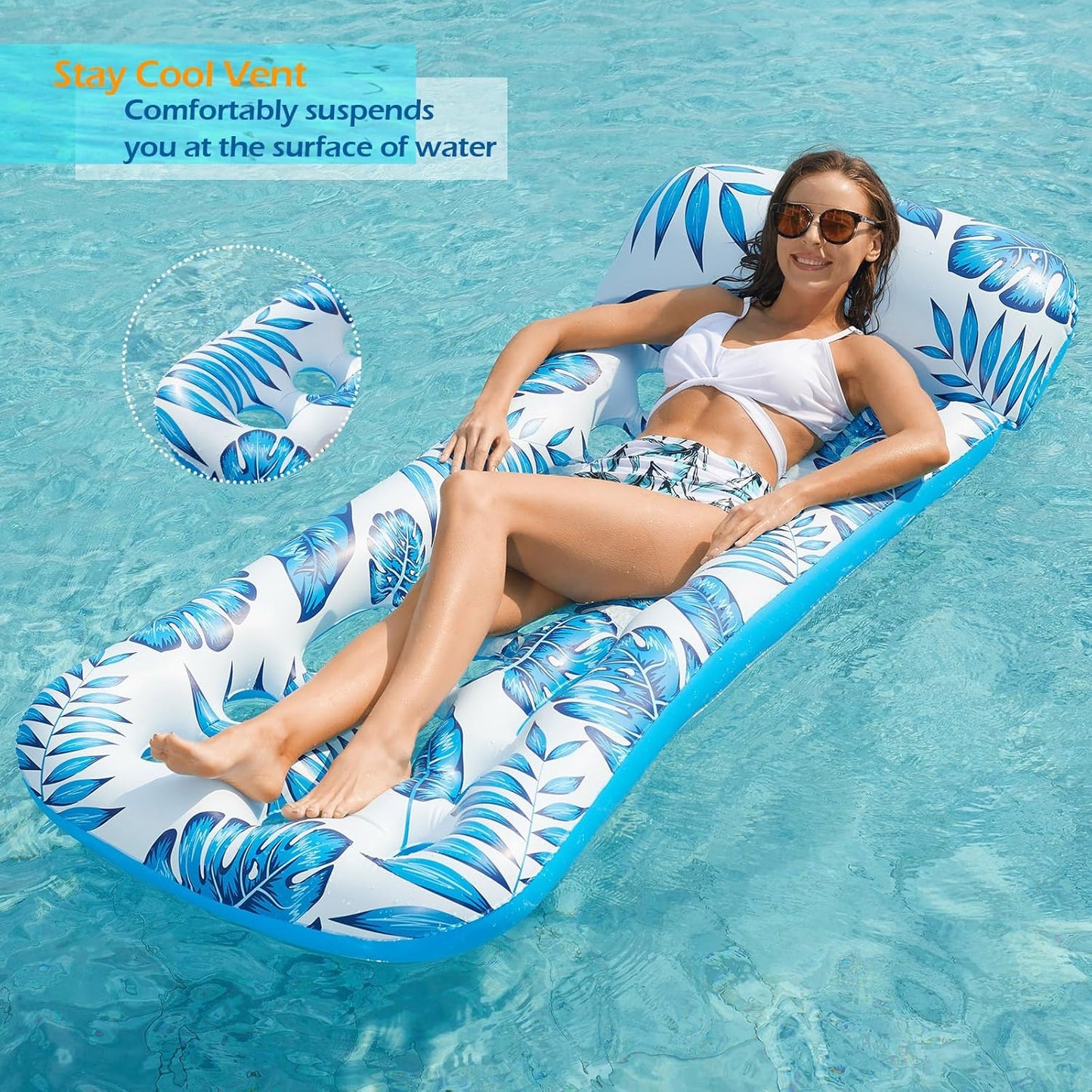 Jasonwell Inflatable Pool Float Lounge for Adults, Blue Floating Lounger, Sun Tanning Float, Swimming, Lake, Beach Party Toy