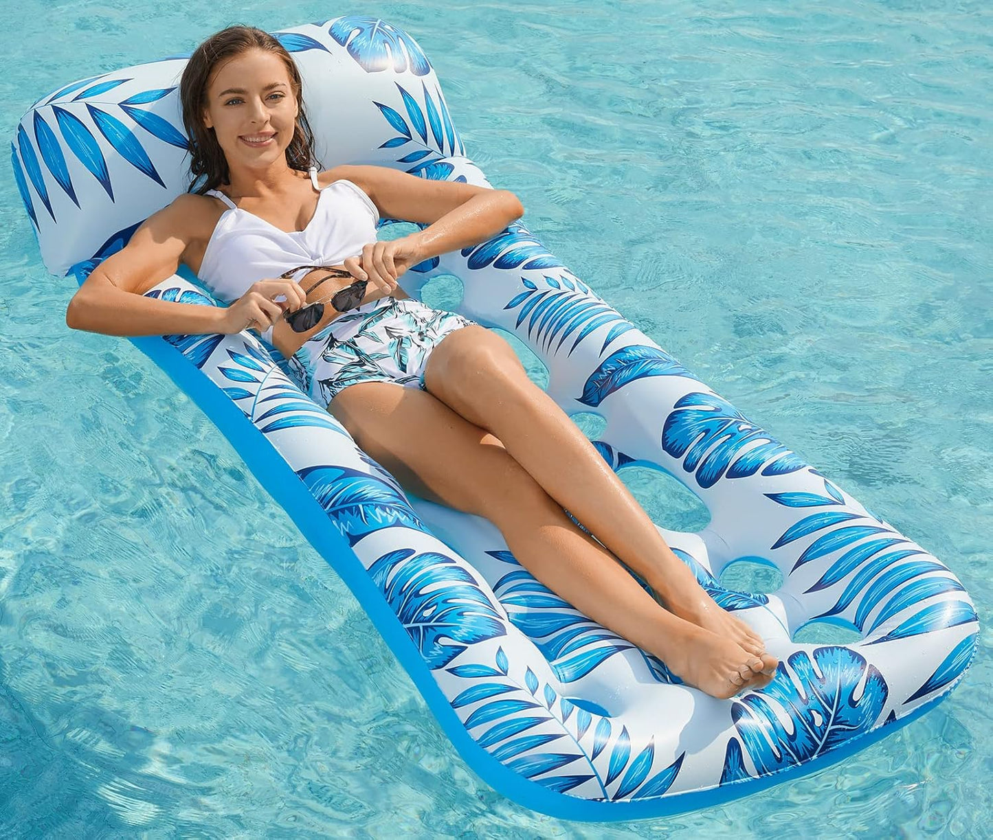 Jasonwell Inflatable Pool Float Lounge for Adults, Blue Floating Lounger, Sun Tanning Float, Swimming, Lake, Beach Party Toy
