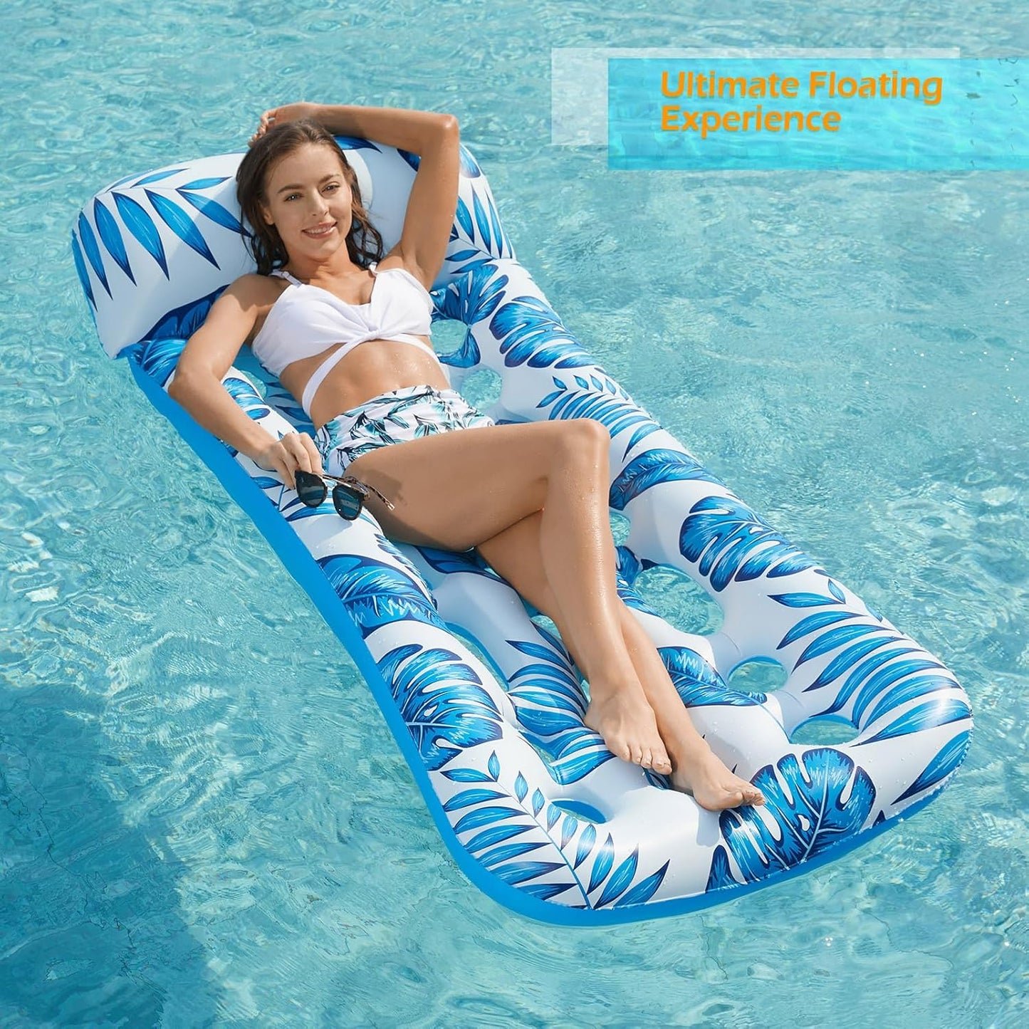 Jasonwell Inflatable Pool Float Lounge for Adults, Blue Floating Lounger, Sun Tanning Float, Swimming, Lake, Beach Party Toy