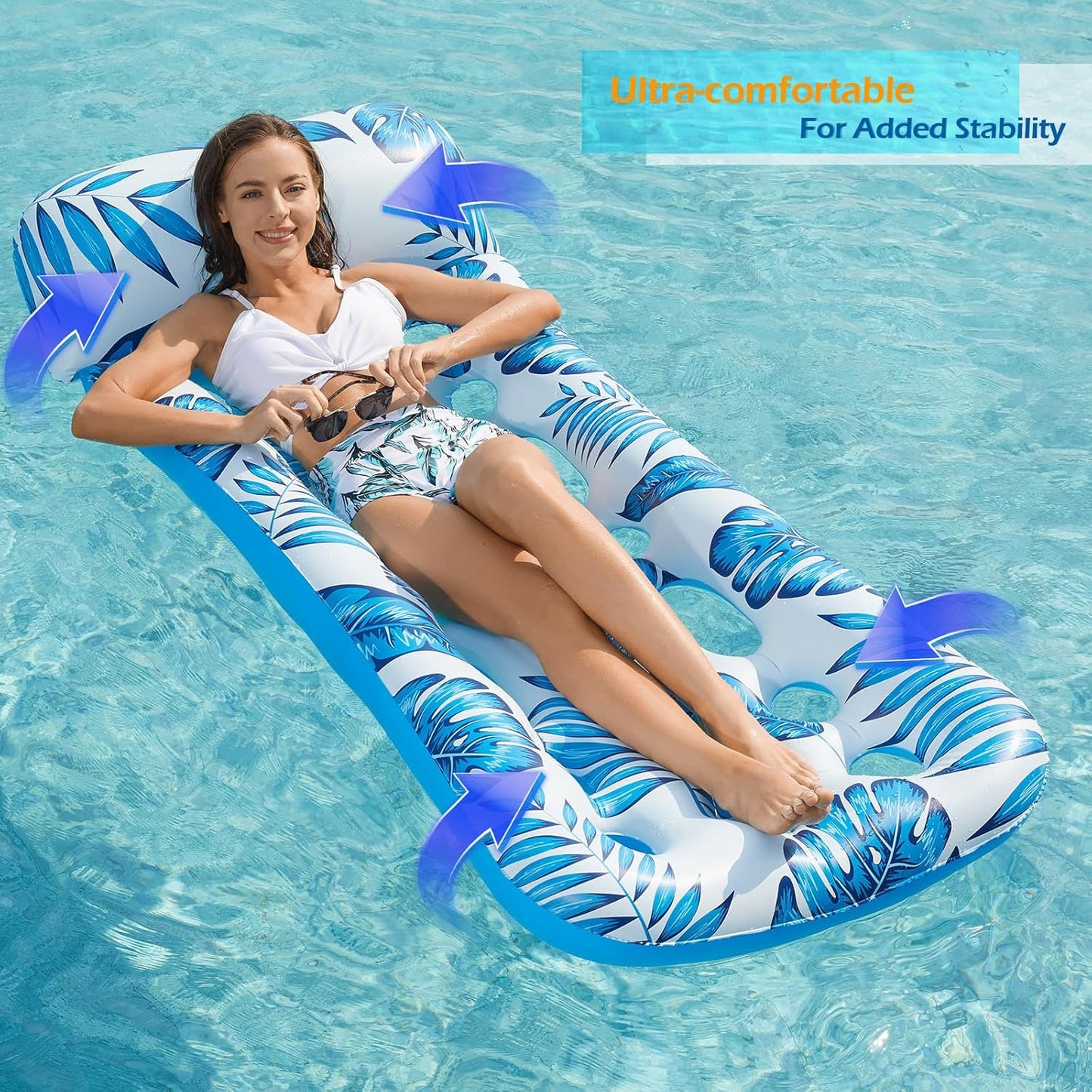 Jasonwell Inflatable Pool Float Lounge for Adults, Blue Floating Lounger, Sun Tanning Float, Swimming, Lake, Beach Party Toy