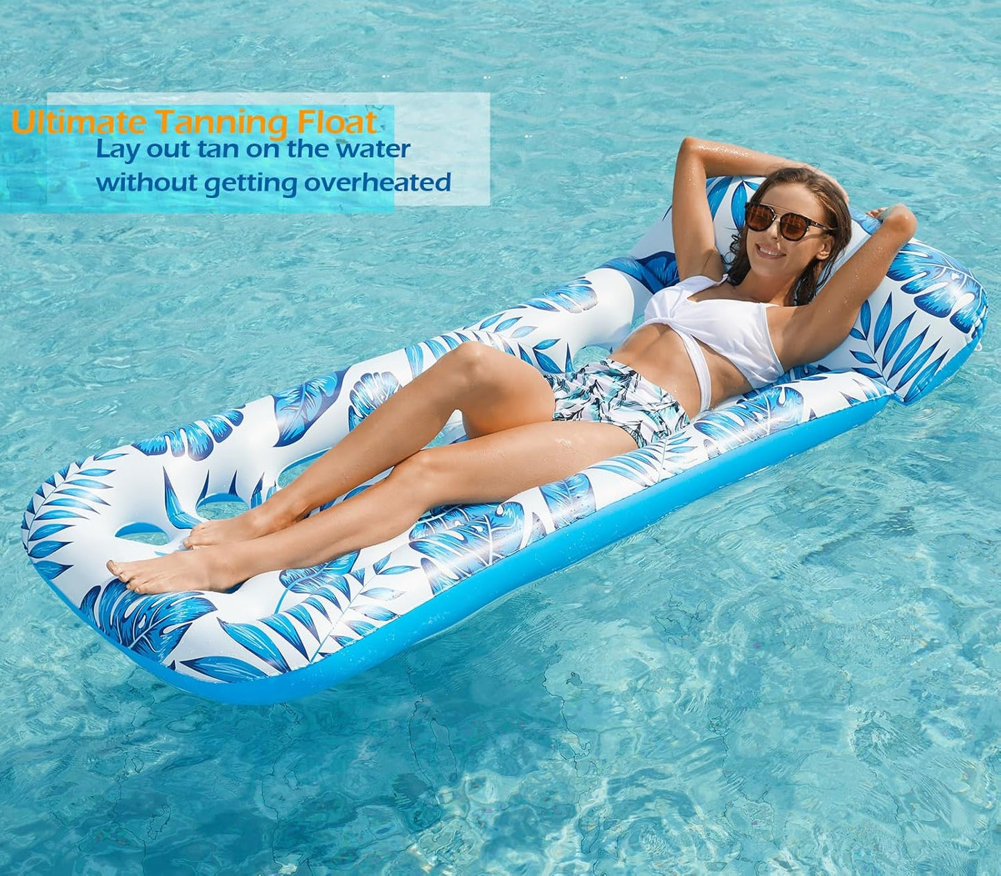 Jasonwell Inflatable Pool Float Lounge for Adults, Blue Floating Lounger, Sun Tanning Float, Swimming, Lake, Beach Party Toy