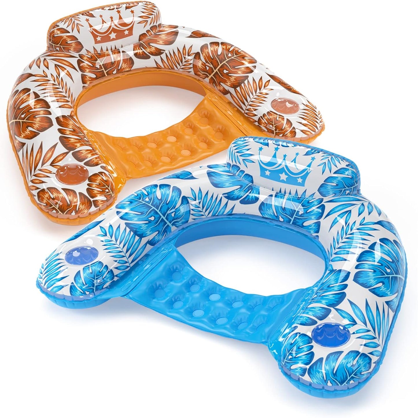 Jasonwell Inflatable Pool Float Chair 2-Pack, X-Large, Multi-Color Floating Lounge Chair with Cup Holders for Adults