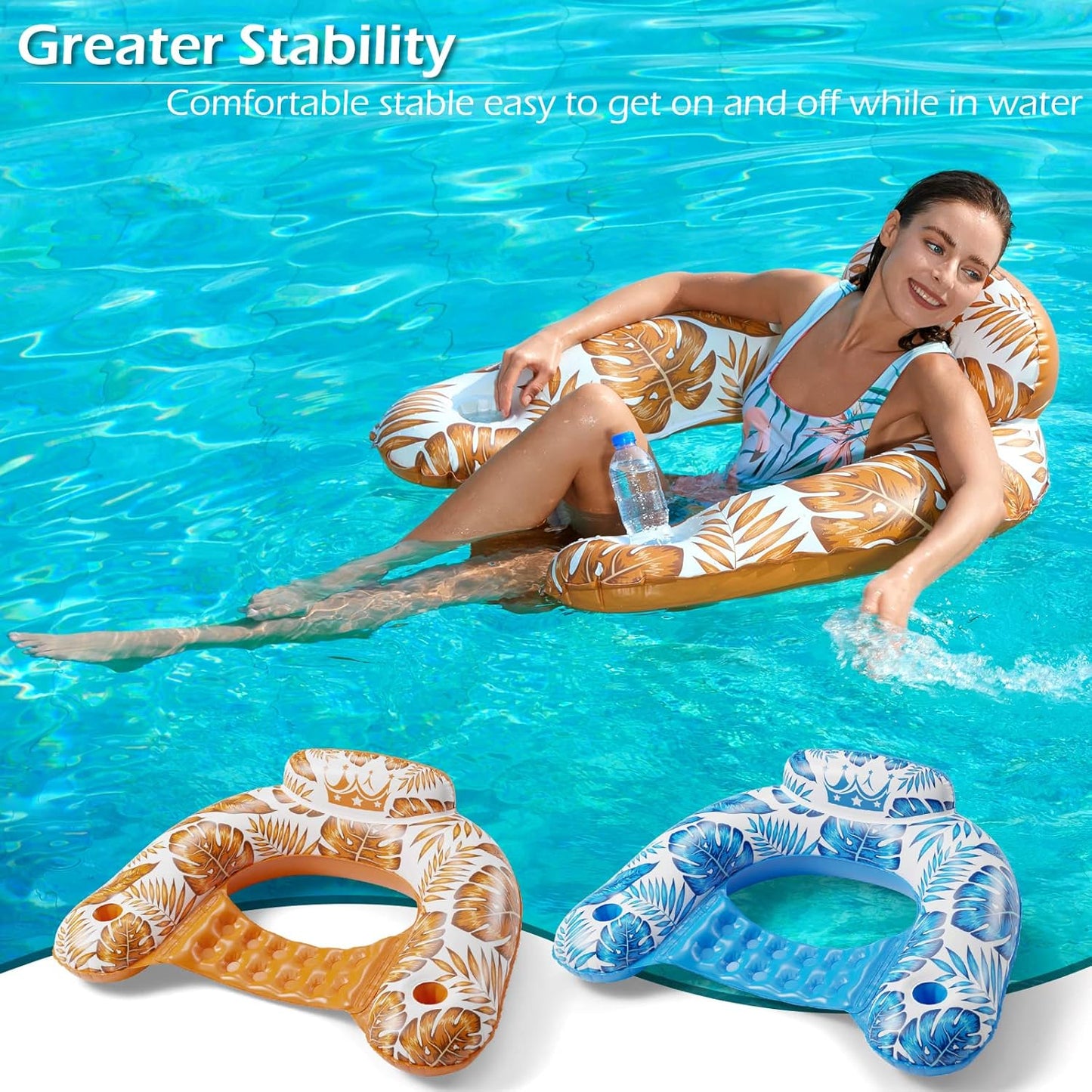 Jasonwell Inflatable Pool Float Chair 2-Pack, X-Large, Multi-Color Floating Lounge Chair with Cup Holders for Adults