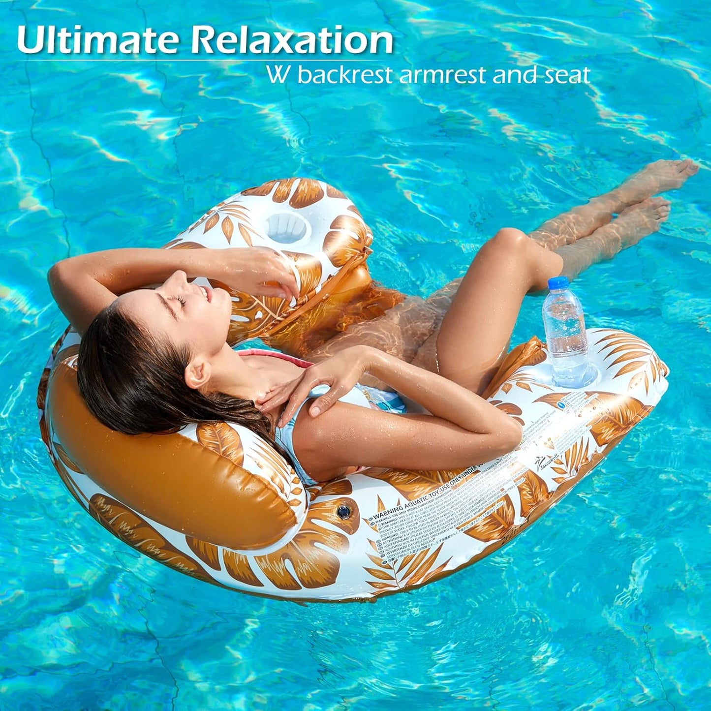 Jasonwell Inflatable Pool Float Chair 2-Pack, X-Large, Multi-Color Floating Lounge Chair with Cup Holders for Adults