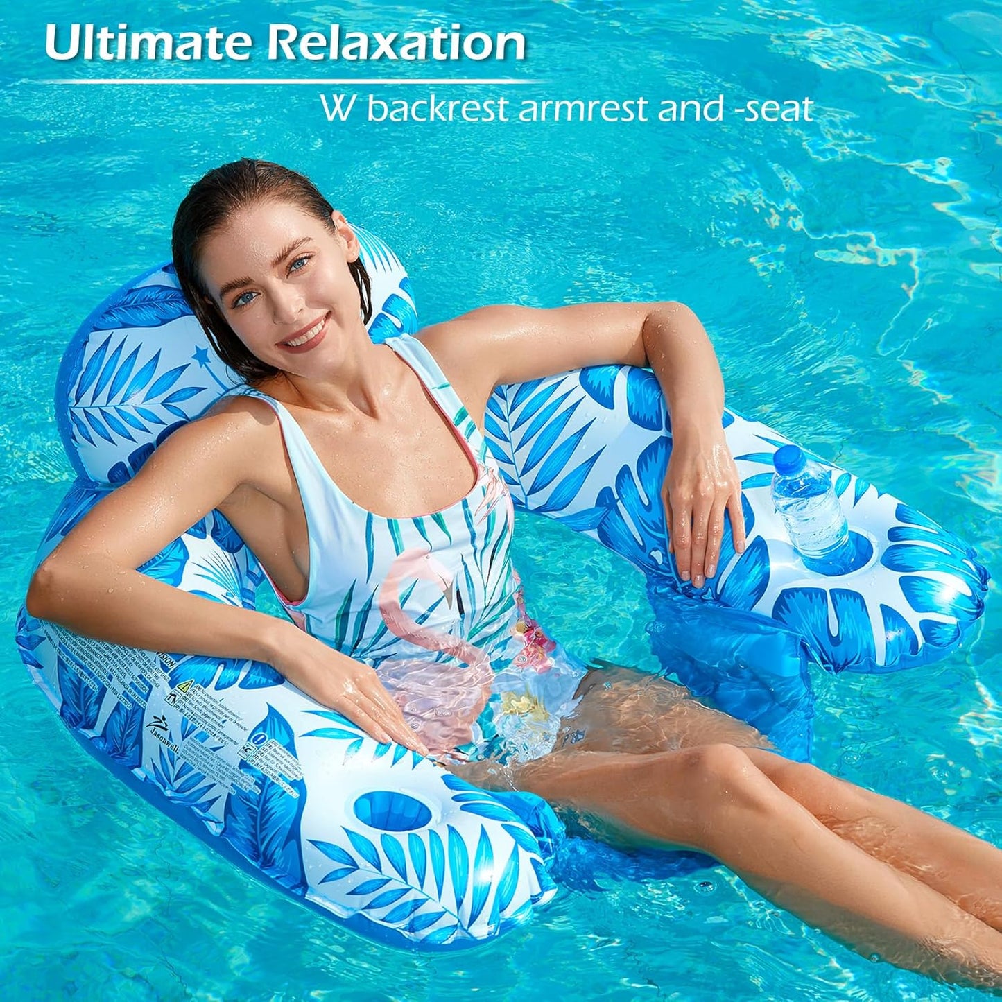 Jasonwell Inflatable Pool Float Chair, X-Large, Blue with Cup Holders for Adults, Pool Lounger & Party Floaty