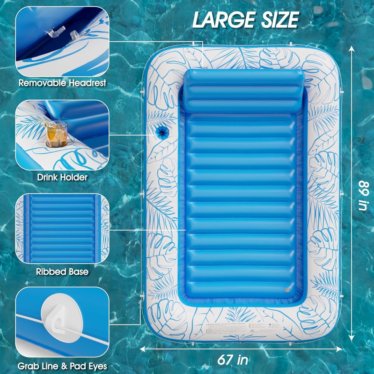 Jasonwell 4-in-1 Inflatable Tanning Lounger, Sun Tan Tub & Pool Raft, Water-Filled Mat/Pad for Adults & Kids (XXL), Blue