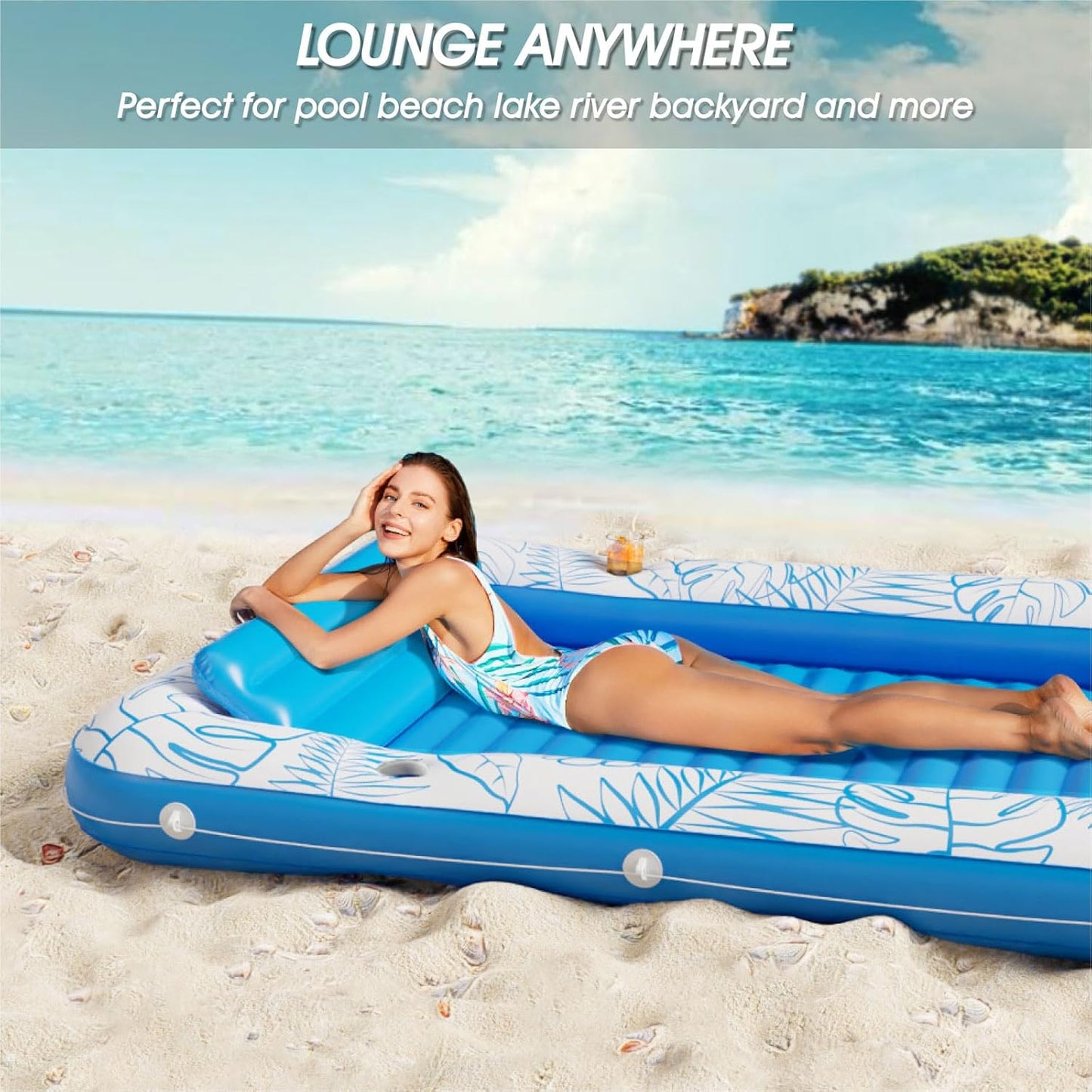 Jasonwell 4-in-1 Inflatable Tanning Lounger, Sun Tan Tub & Pool Raft, Water-Filled Mat/Pad for Adults & Kids (XXL), Blue