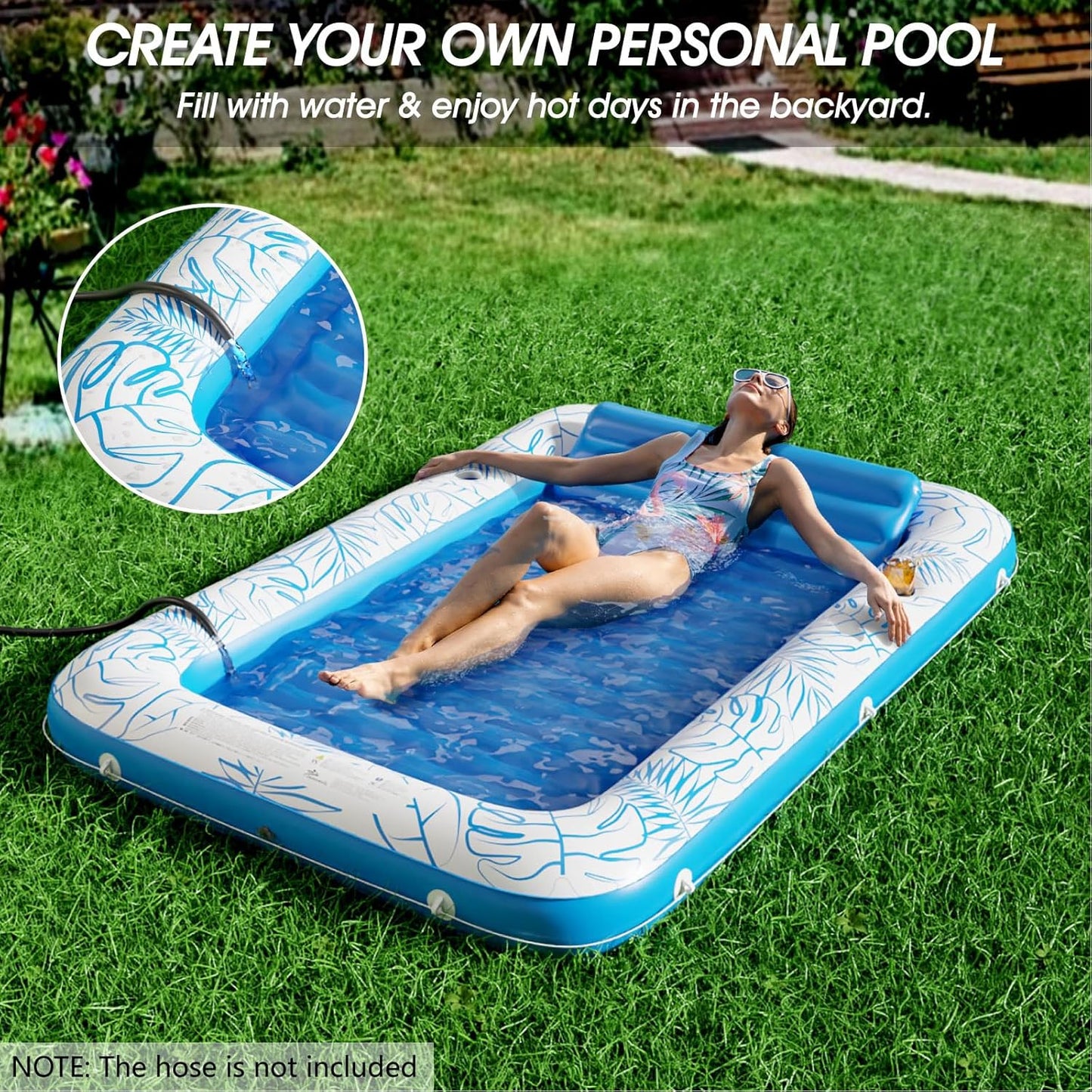 Jasonwell 4-in-1 Inflatable Tanning Lounger, Sun Tan Tub & Pool Raft, Water-Filled Mat/Pad for Adults & Kids (XXL), Blue