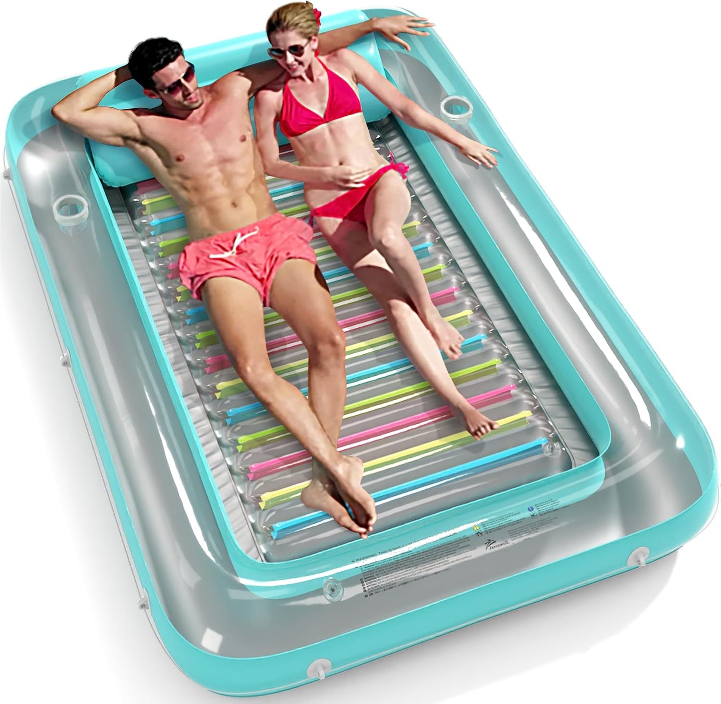 Jasonwell 4-in-1 Inflatable Tanning Lounger, Sun Tan Tub & Pool Raft, Water-Filled Mat for Adults & Kids (XXL), Green with Reflective Base