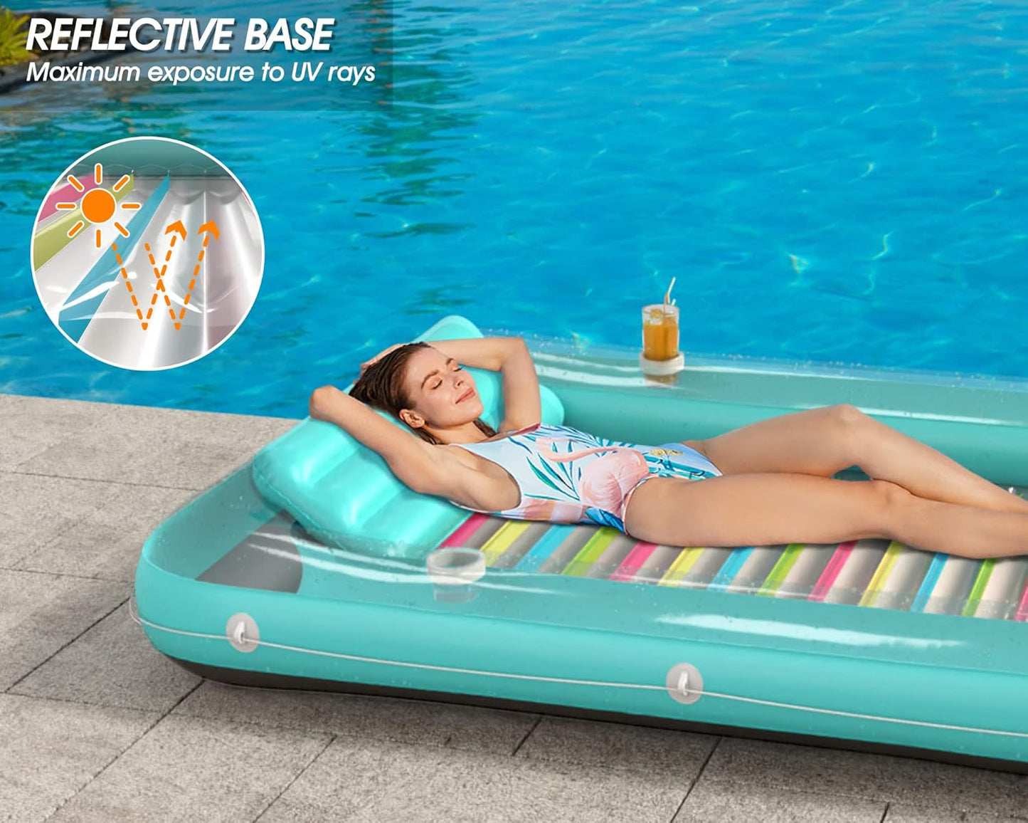 Jasonwell 4-in-1 Inflatable Tanning Lounger, Sun Tan Tub & Pool Raft, Water-Filled Mat for Adults & Kids (XXL), Green with Reflective Base