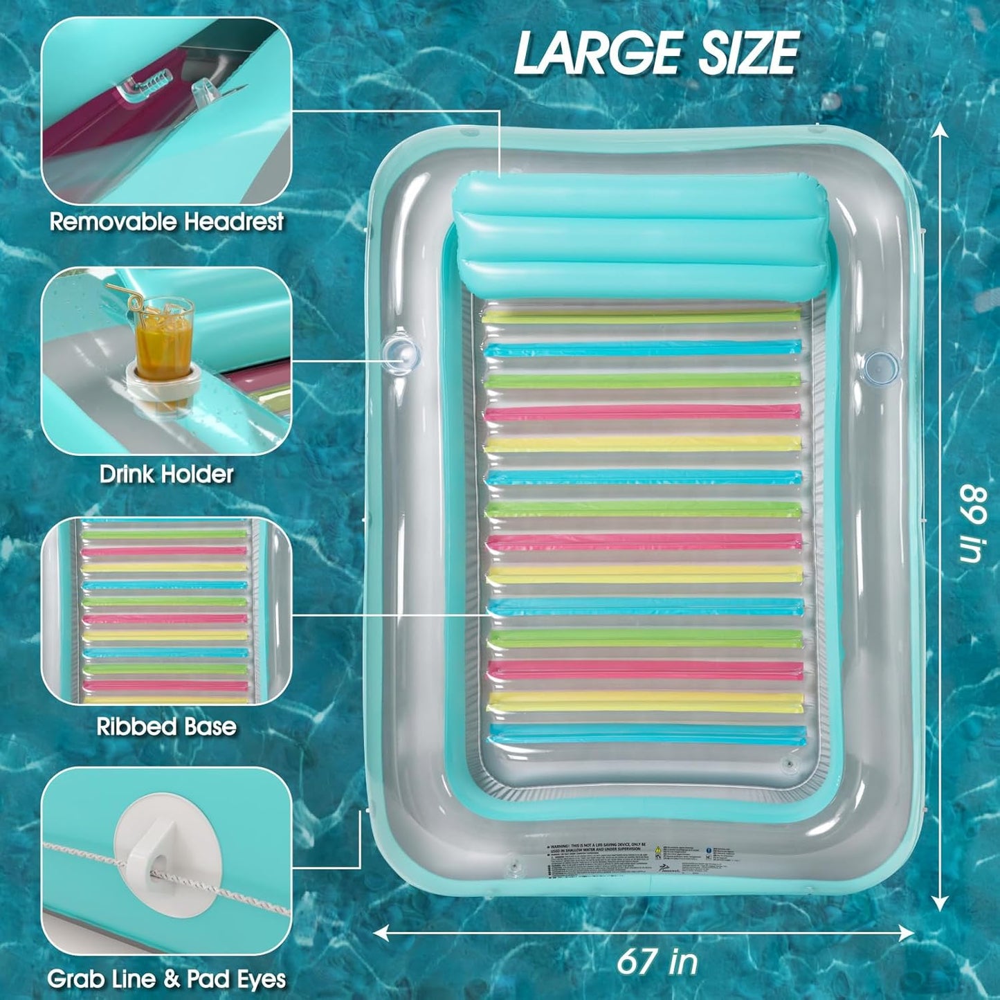 Jasonwell 4-in-1 Inflatable Tanning Lounger, Sun Tan Tub & Pool Raft, Water-Filled Mat for Adults & Kids (XXL), Green with Reflective Base