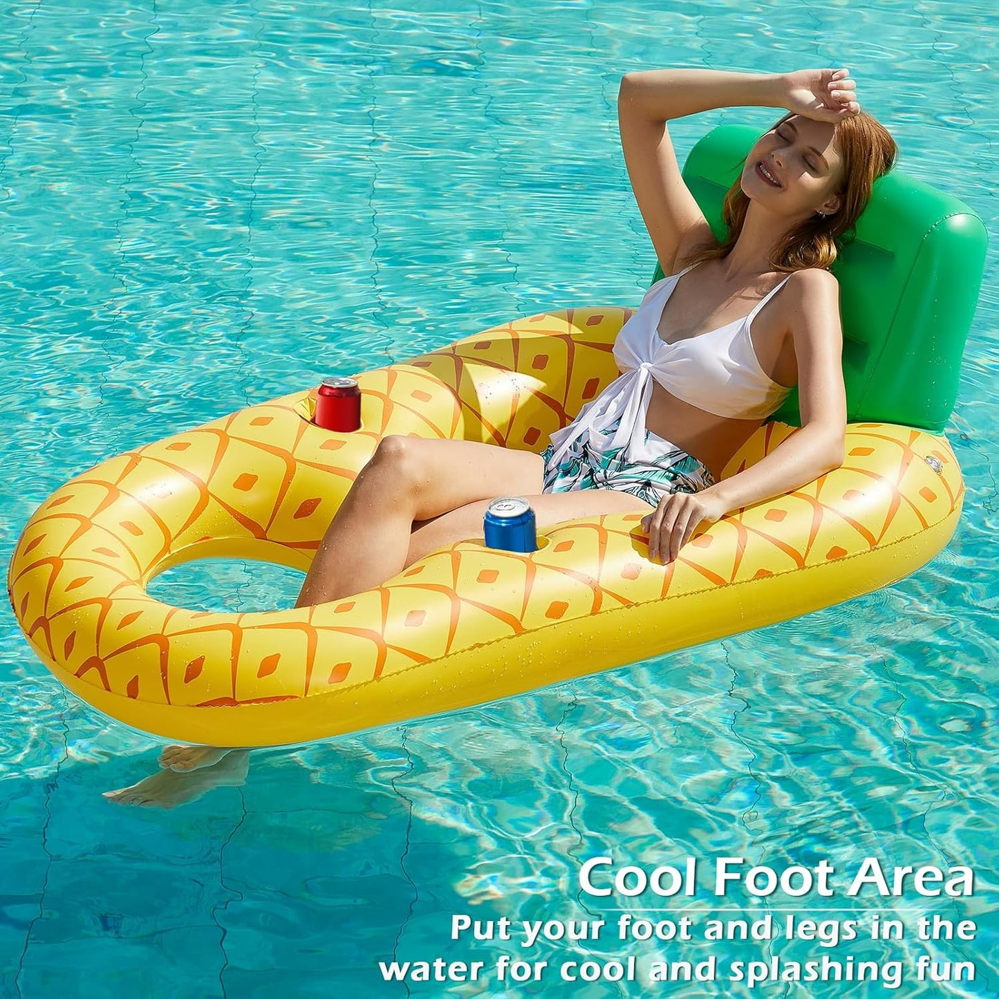 Jasonwell Inflatable Pool Float for Adults, Lounger Raft with Cup Holders, Floating Chair for Pool, Lake & Beach, Pineapple