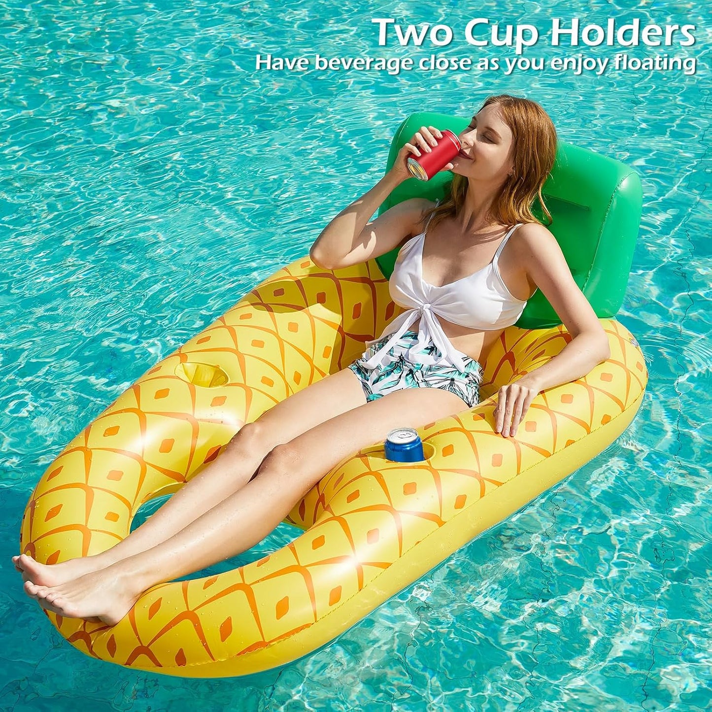 Jasonwell Inflatable Pool Float for Adults, Lounger Raft with Cup Holders, Floating Chair for Pool, Lake & Beach, Pineapple